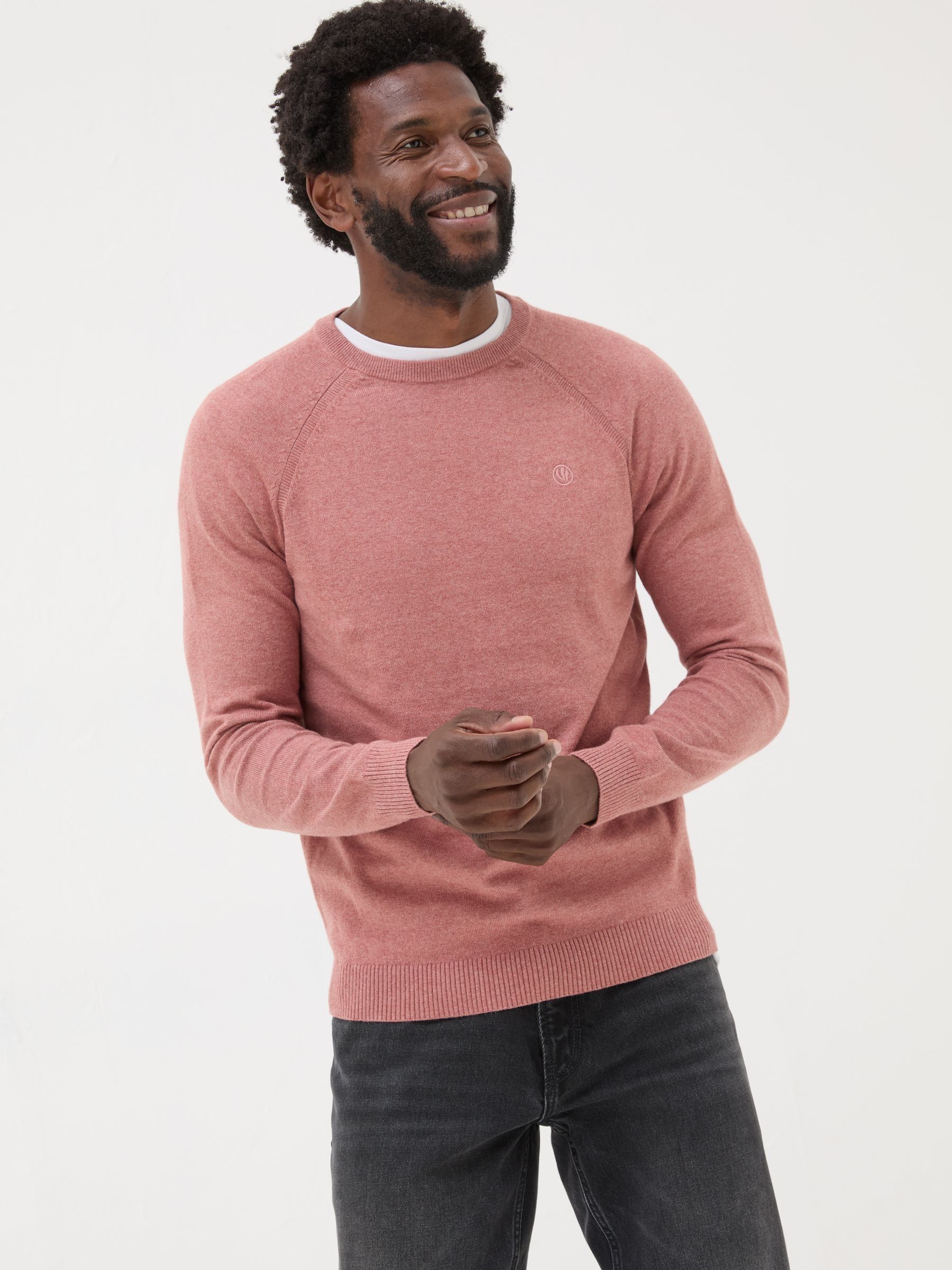 Mid Pink Rye Fine Gauge Knitted Crew Neck Jumper - Image 1 of 5