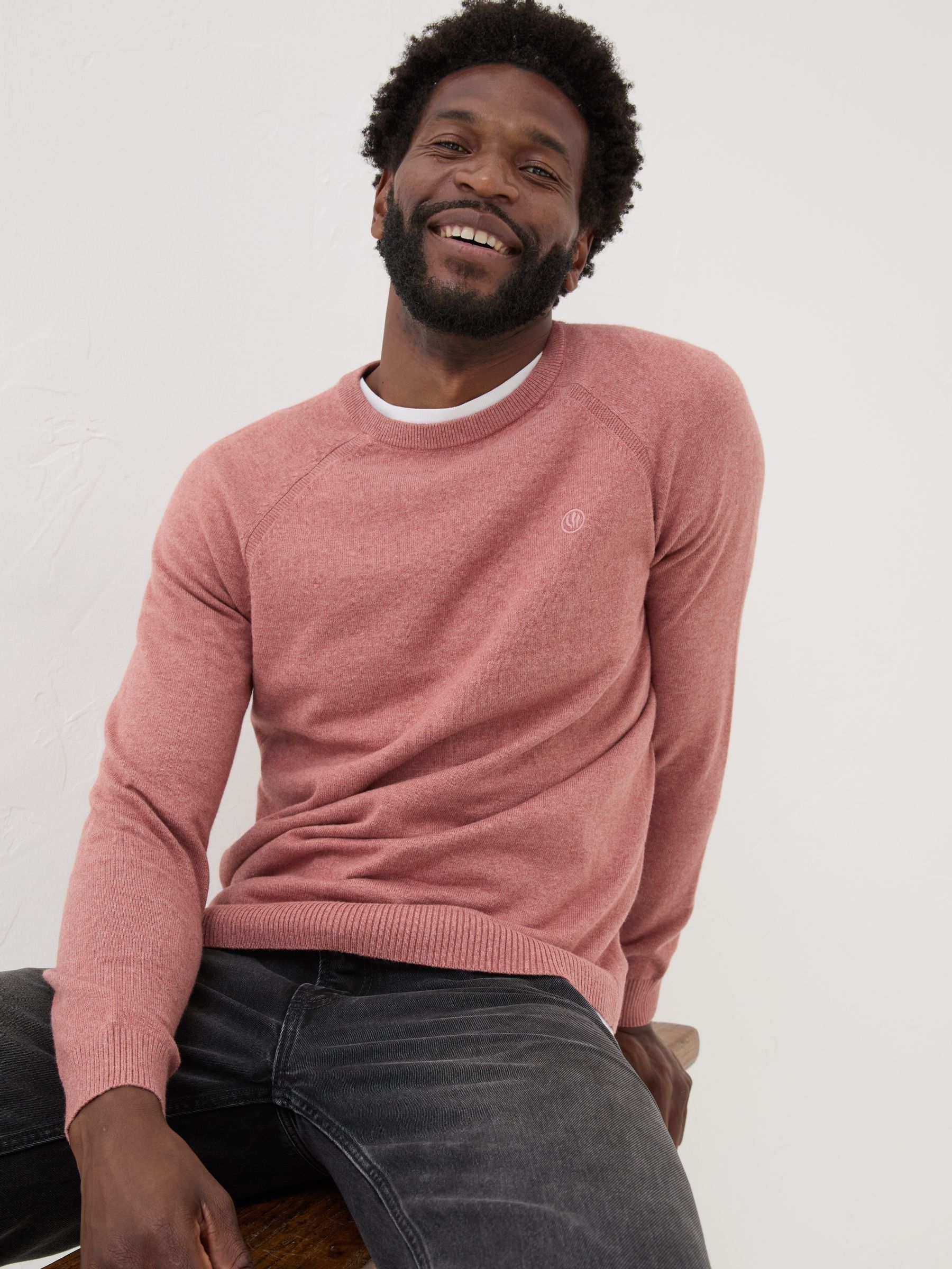 Mid Pink Rye Fine Gauge Knitted Crew Neck Jumper - Image 3 of 5