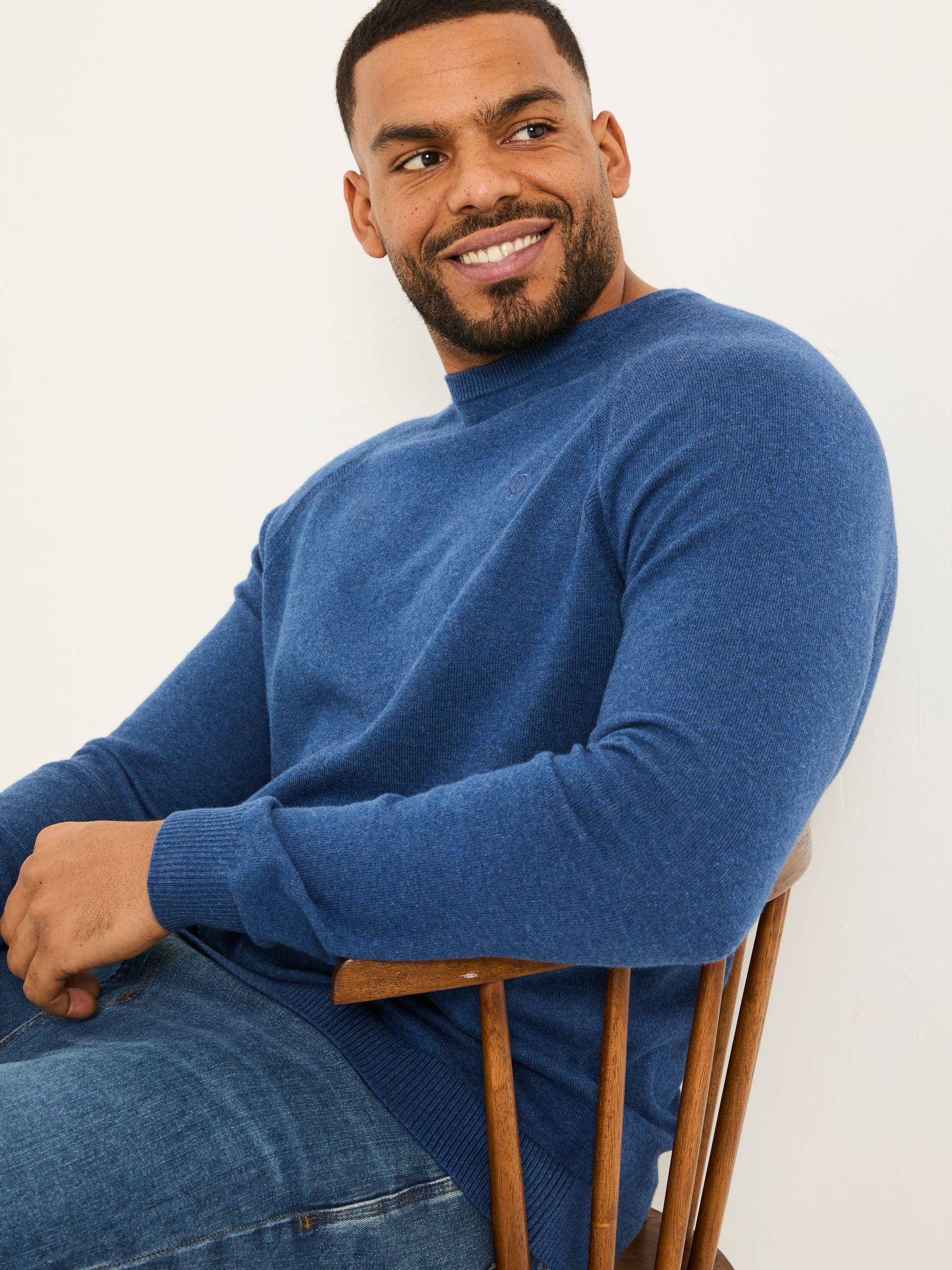Blue Denim Rye Fine Gauge Knitted Crew Neck Jumper - Image 7 of 8