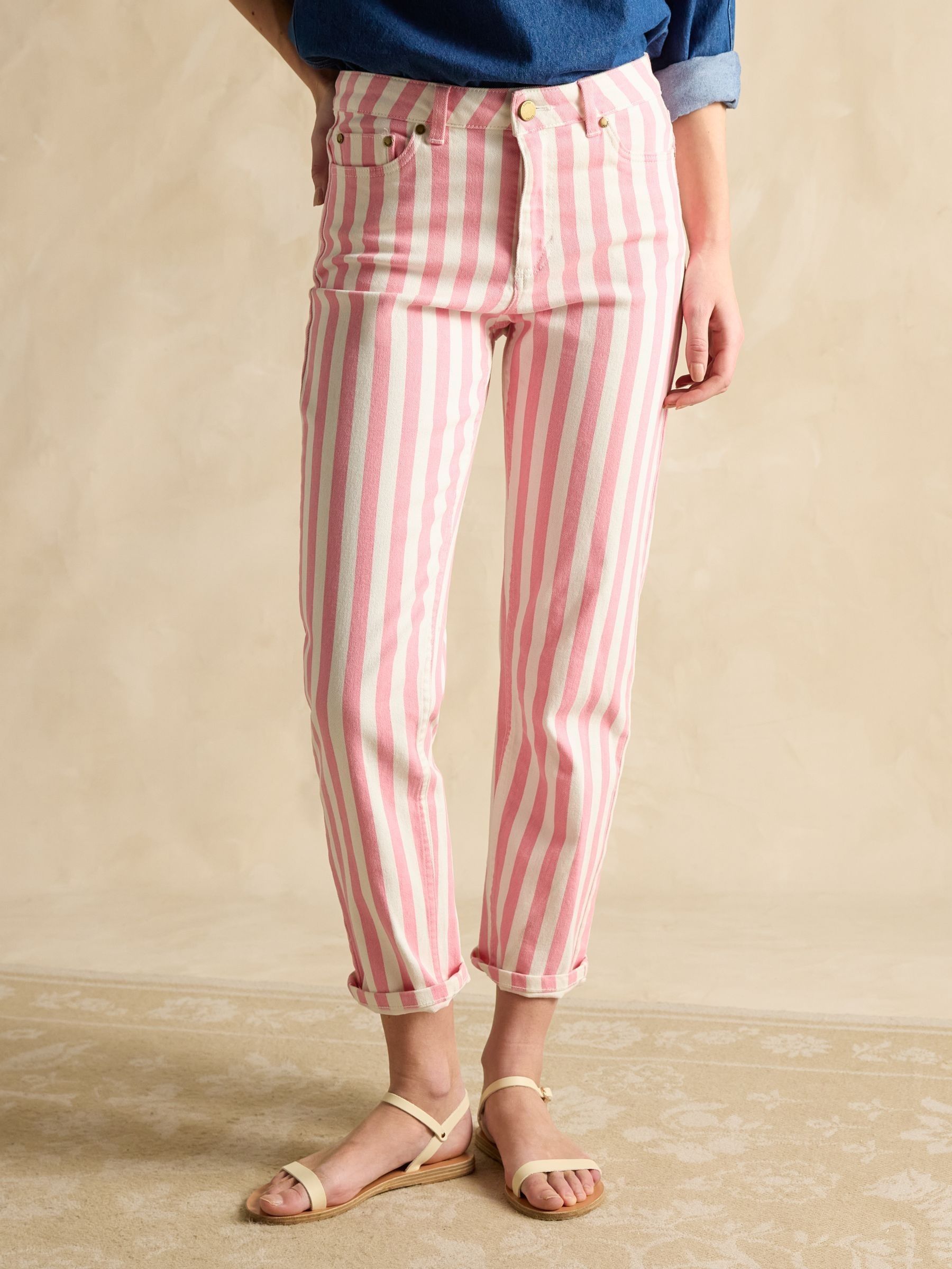 Pink Stripe Straight Fit Mid Rise Jeans - Image 4 of 9