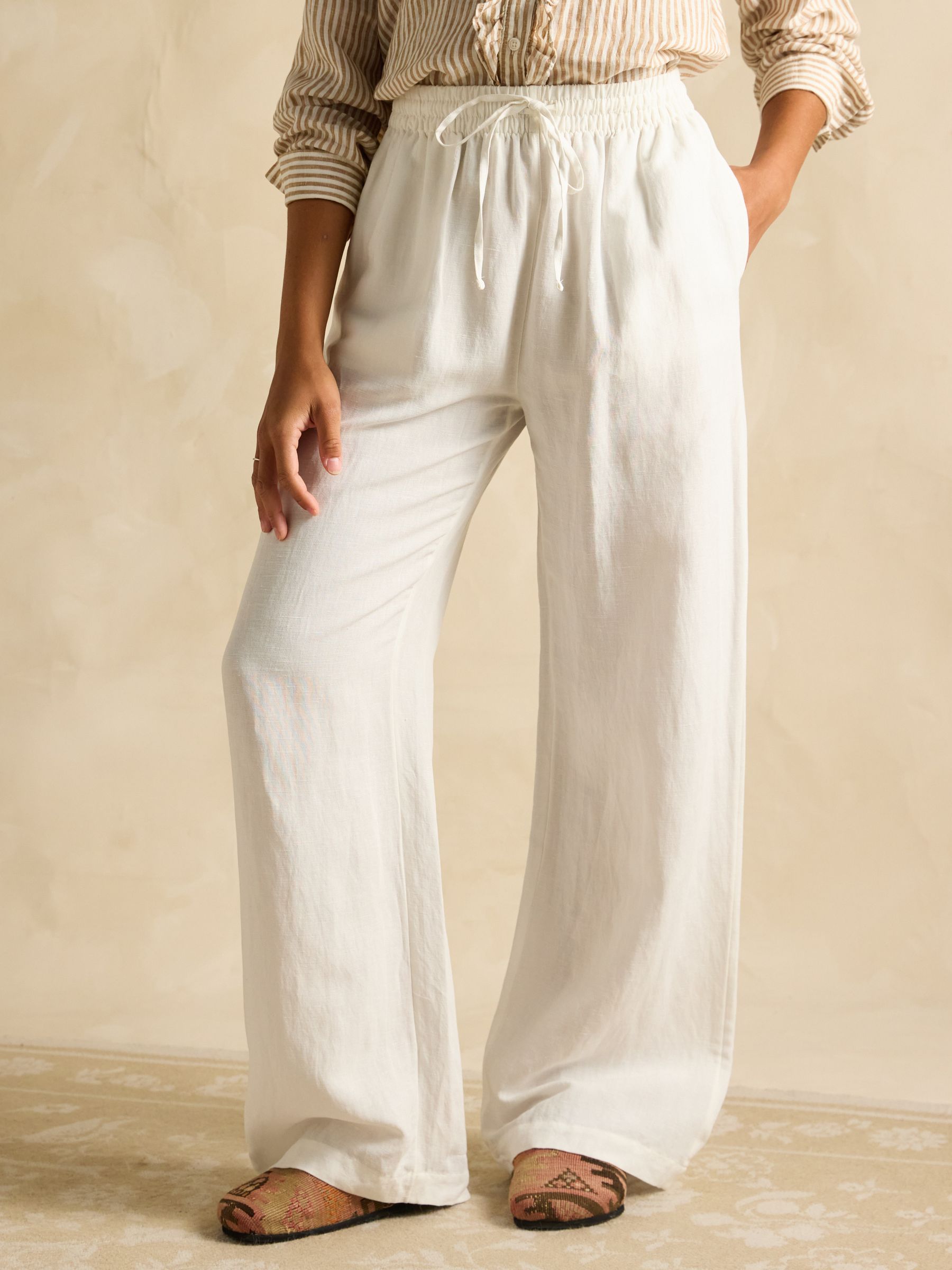 Linen Blend White Trousers - Image 1 of 6