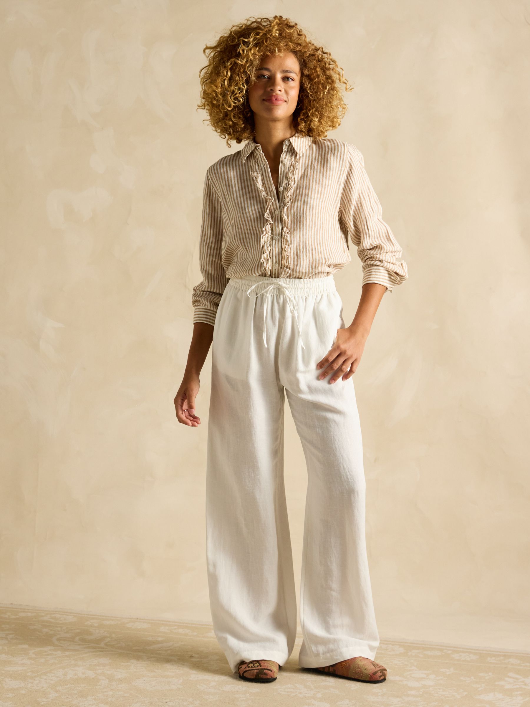 Linen Blend White Trousers - Image 3 of 6