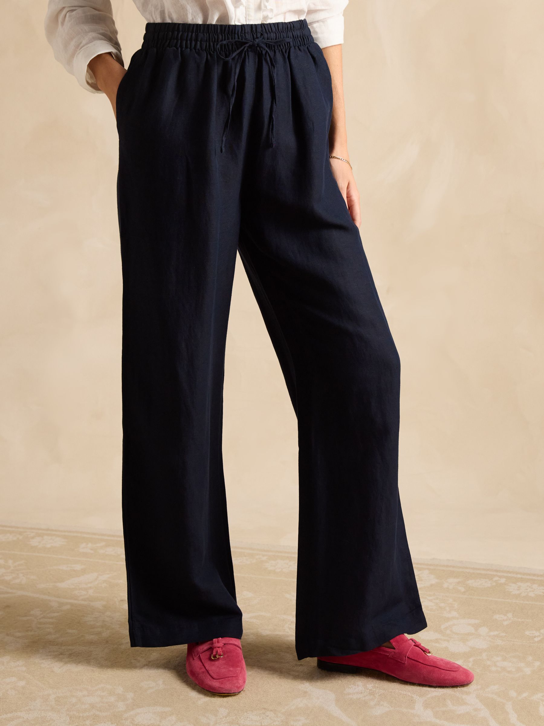 Linen Blend Navy Trousers - Image 1 of 6
