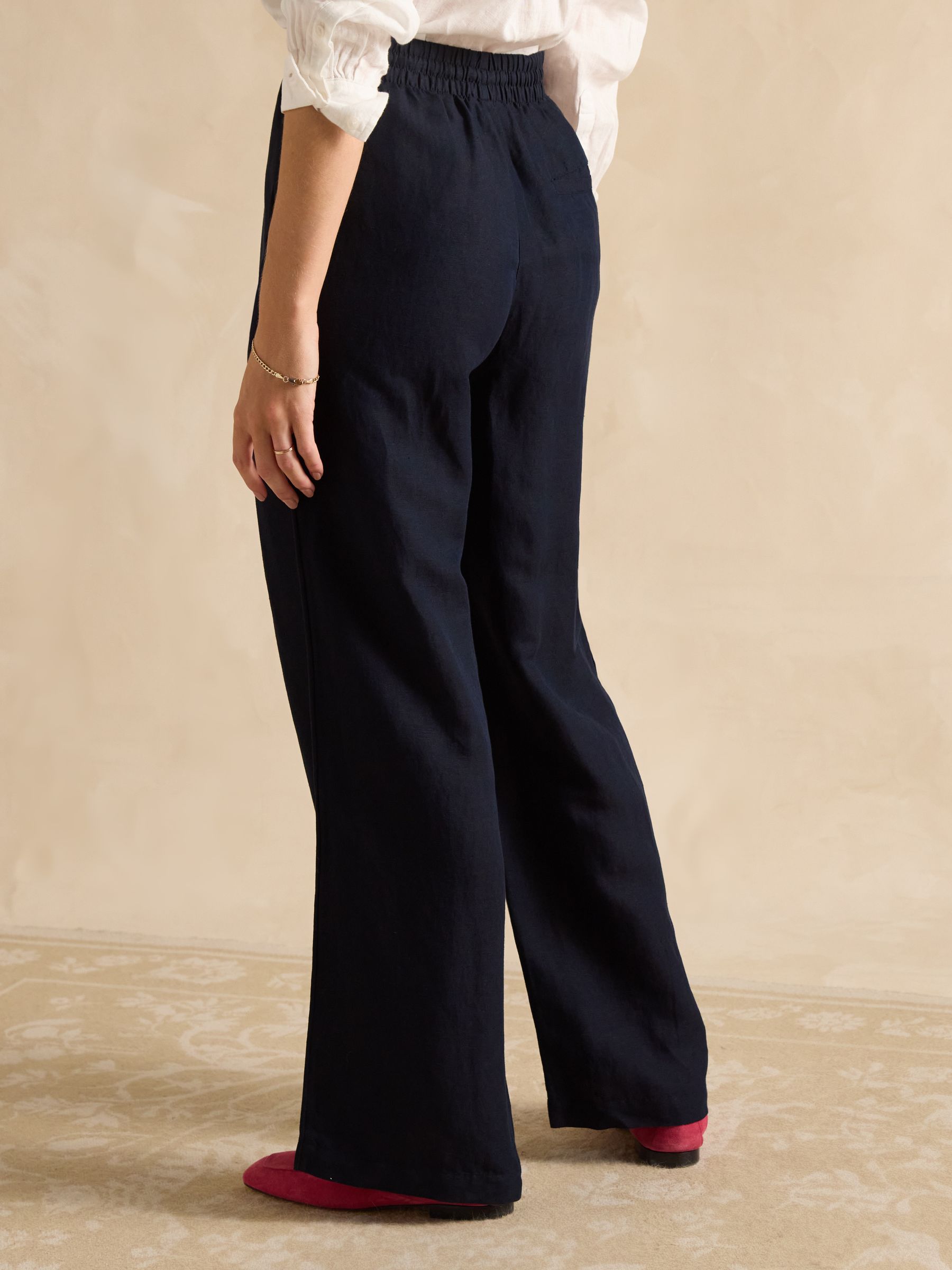 Linen Blend Navy Trousers - Image 2 of 6