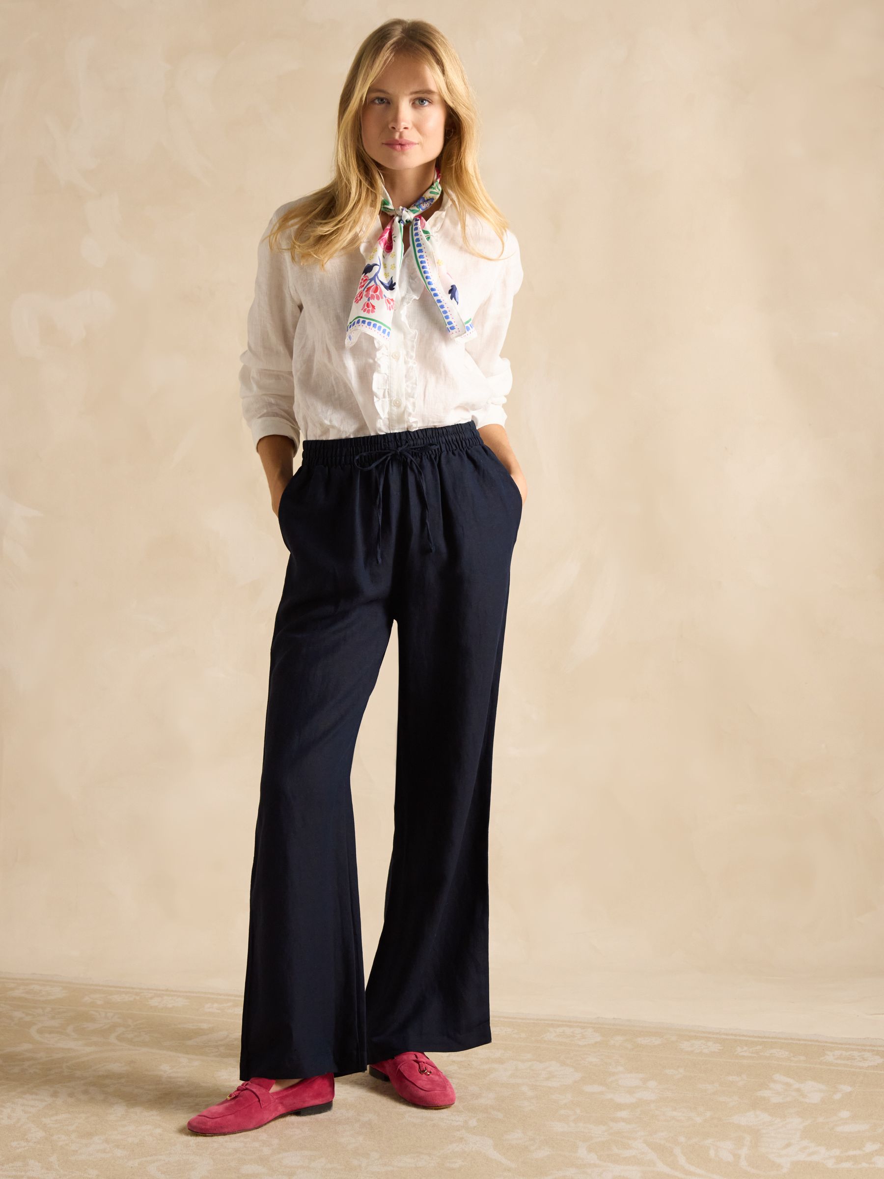 Linen Blend Navy Trousers - Image 3 of 6