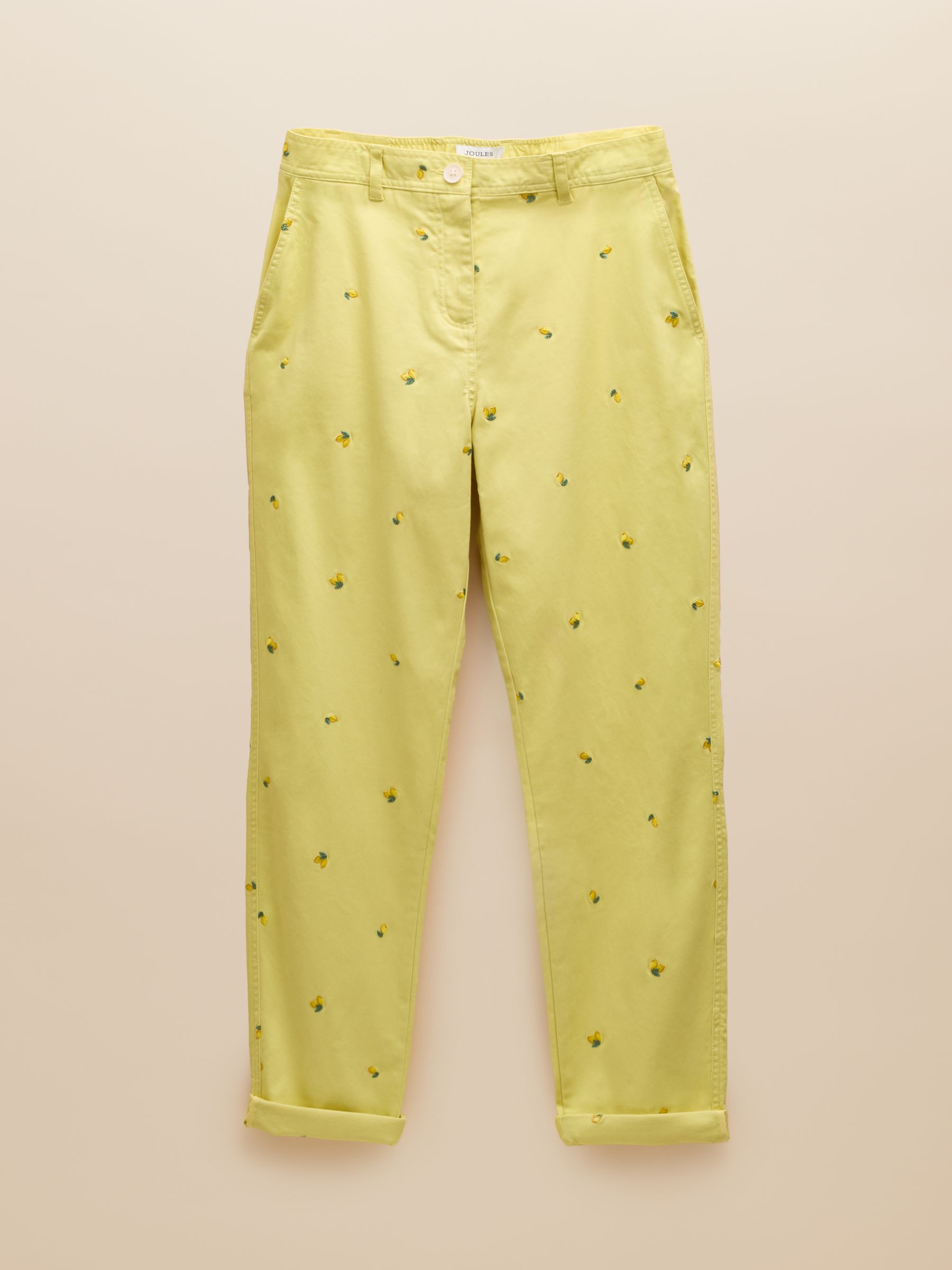 Slim Fit Yellow Lemon Embroidered Chino Trousers - Image 10 of 10