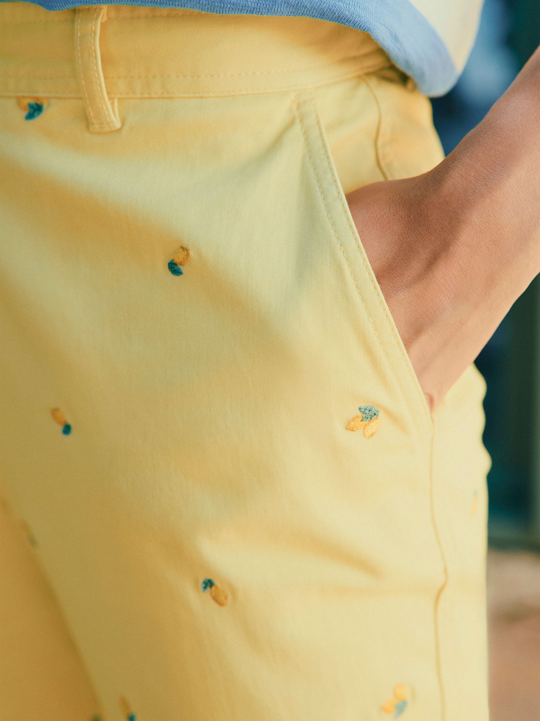 Slim Fit Yellow Lemon Embroidered Chino Trousers - Image 2 of 10