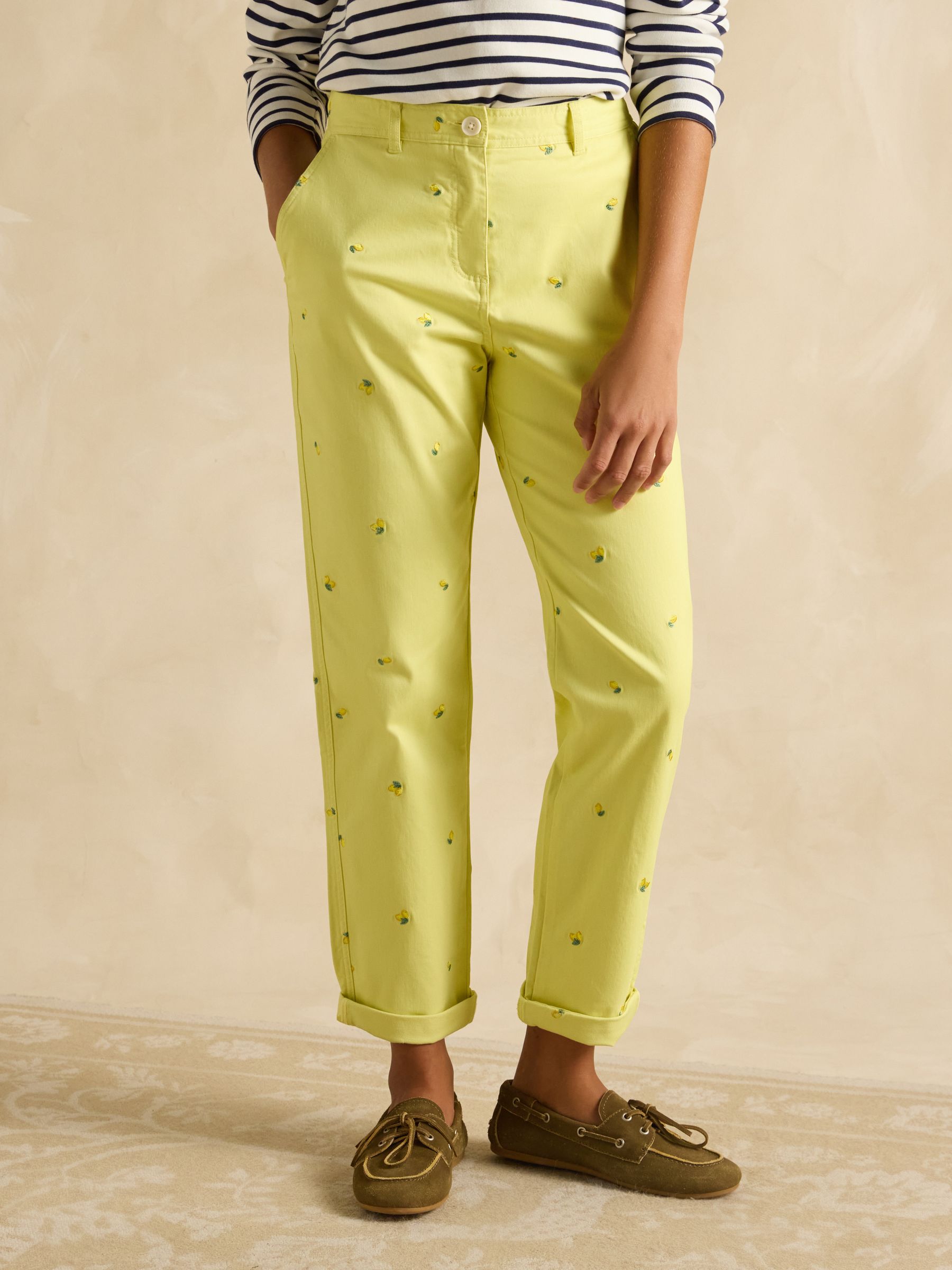 Slim Fit Yellow Lemon Embroidered Chino Trousers - Image 4 of 10