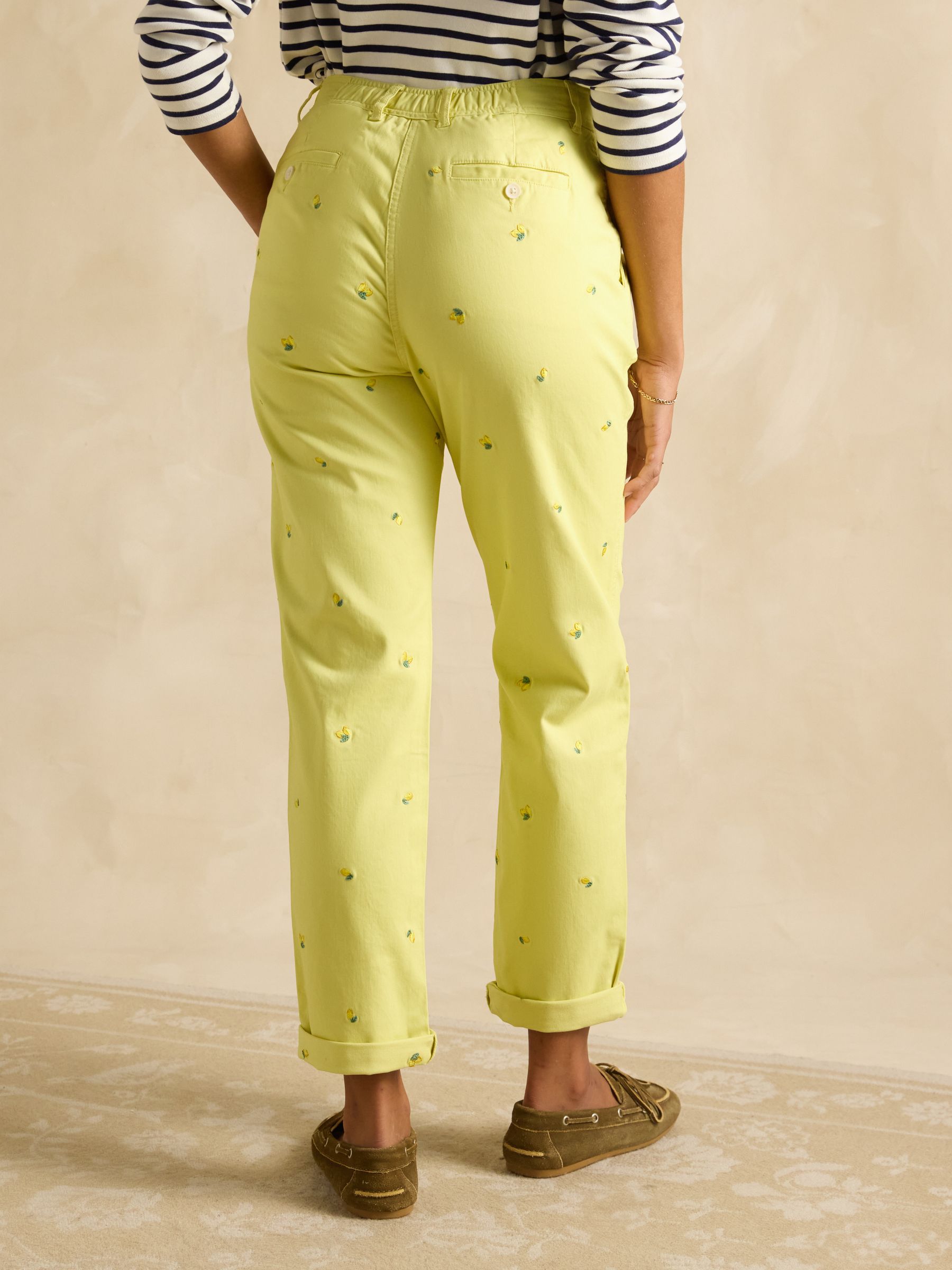 Slim Fit Yellow Lemon Embroidered Chino Trousers - Image 5 of 10