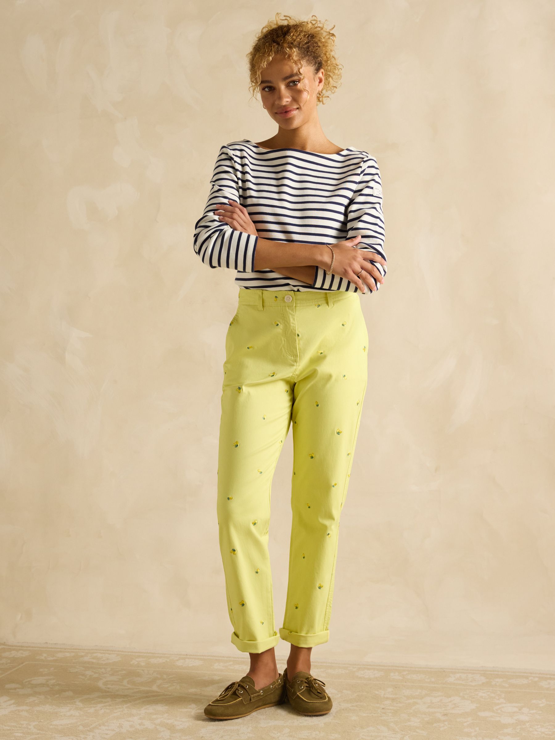 Slim Fit Yellow Lemon Embroidered Chino Trousers - Image 6 of 10