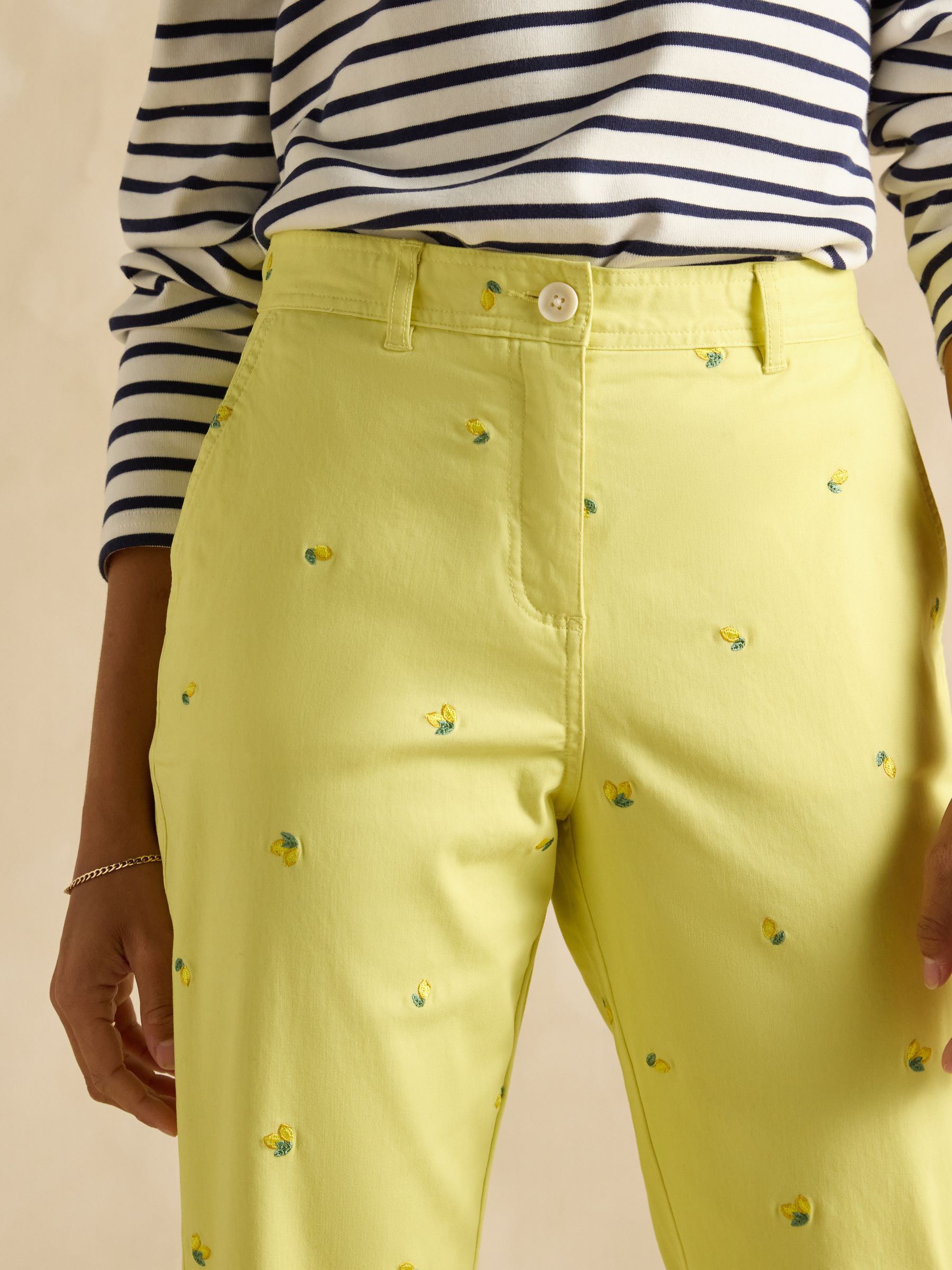 Slim Fit Yellow Lemon Embroidered Chino Trousers - Image 8 of 10