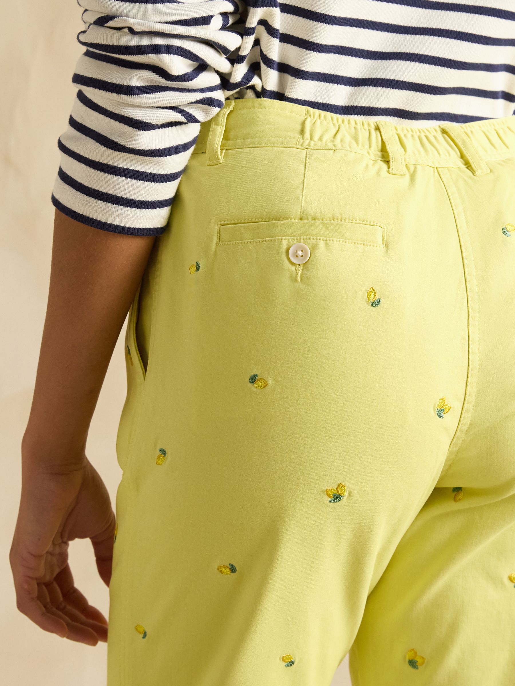Slim Fit Yellow Lemon Embroidered Chino Trousers - Image 9 of 10
