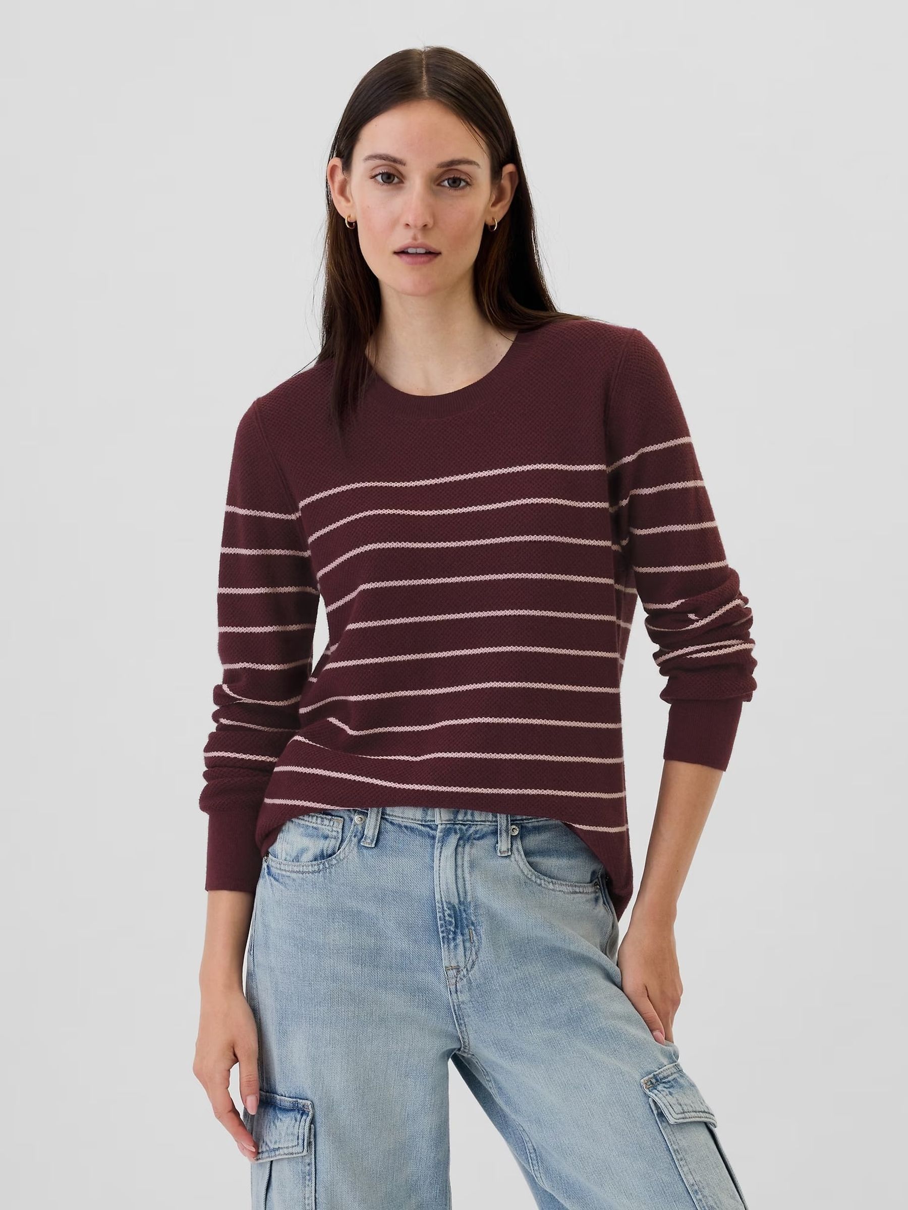 Burgundy Red Ribbed Crew Neck Bella Jumper - Image 2 of 5