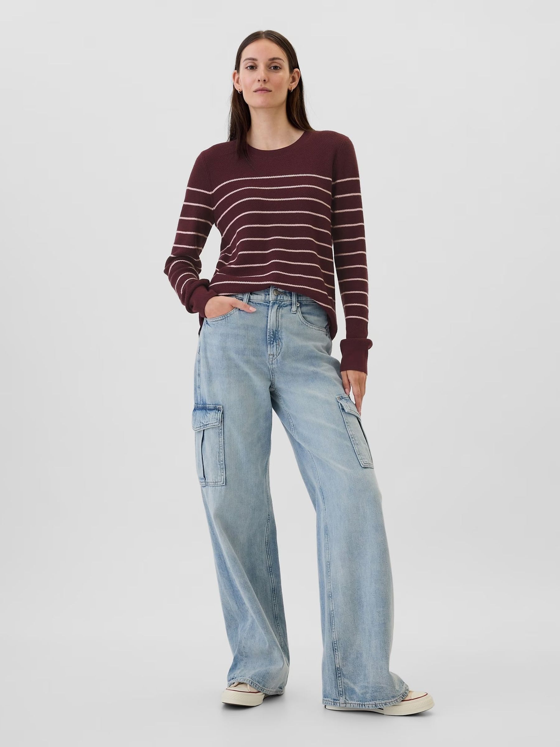 Burgundy Red Ribbed Crew Neck Bella Jumper - Image 4 of 5