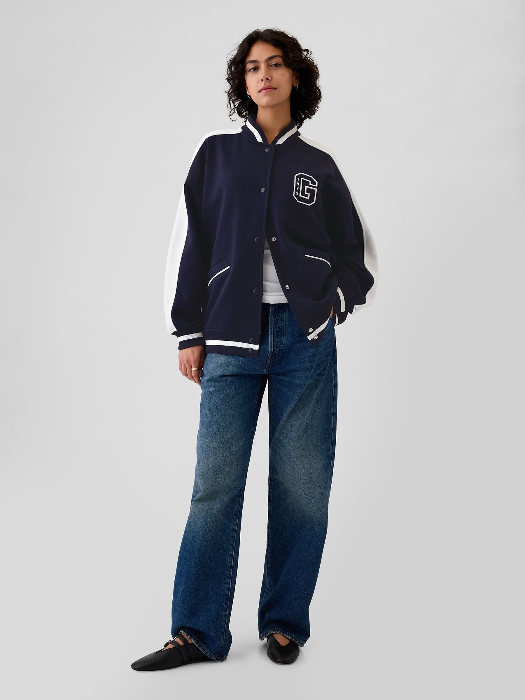 Blue Vintage Soft Touch Logo Varsity Bomber Jacket - Image 3 of 5