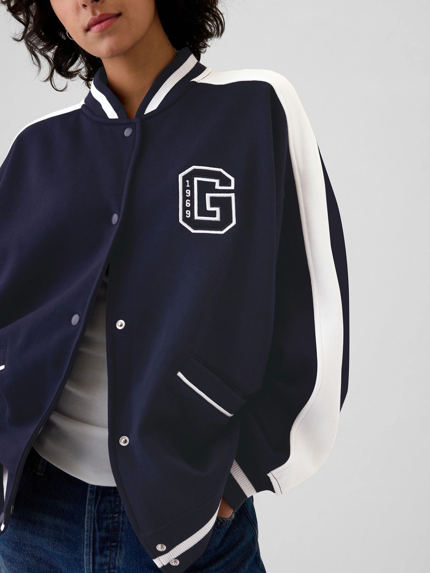 Blue Vintage Soft Touch Logo Varsity Bomber Jacket - Image 4 of 5