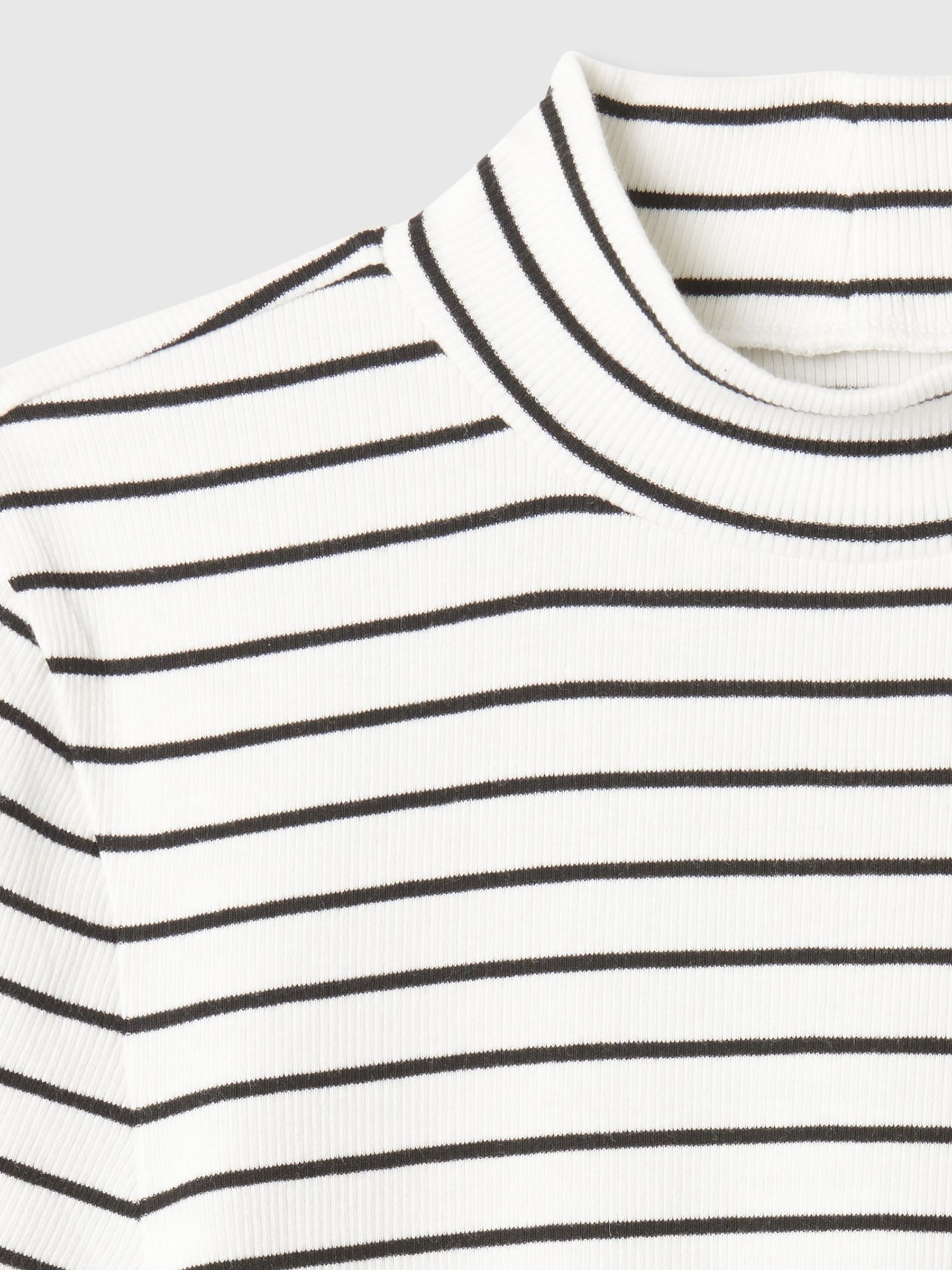 White Stripe Modern Cotton-Modal Ribbed Mock Neck Short Sleeve T-Shirt - Image 5 of 5