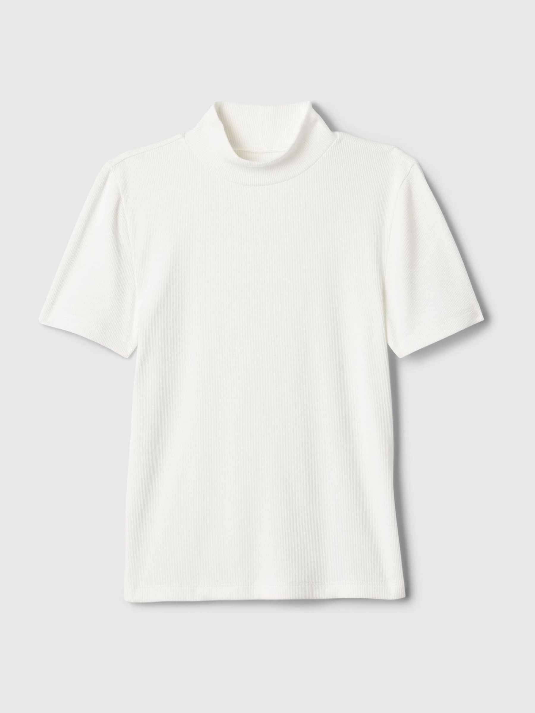 White Modern Cotton-Modal Ribbed Mock Neck Short Sleeve T-Shirt - Image 4 of 5