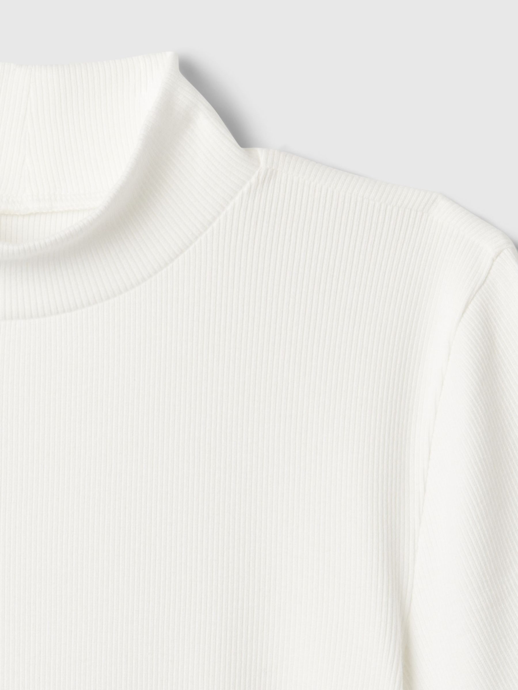 White Modern Cotton-Modal Ribbed Mock Neck Short Sleeve T-Shirt - Image 5 of 5