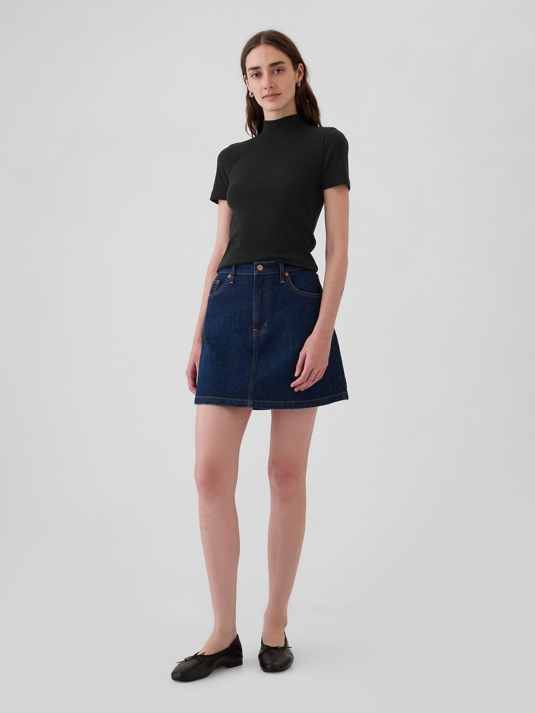 Black Modern Cotton-Modal Ribbed Mock Neck Short Sleeve T-Shirt - Image 3 of 5