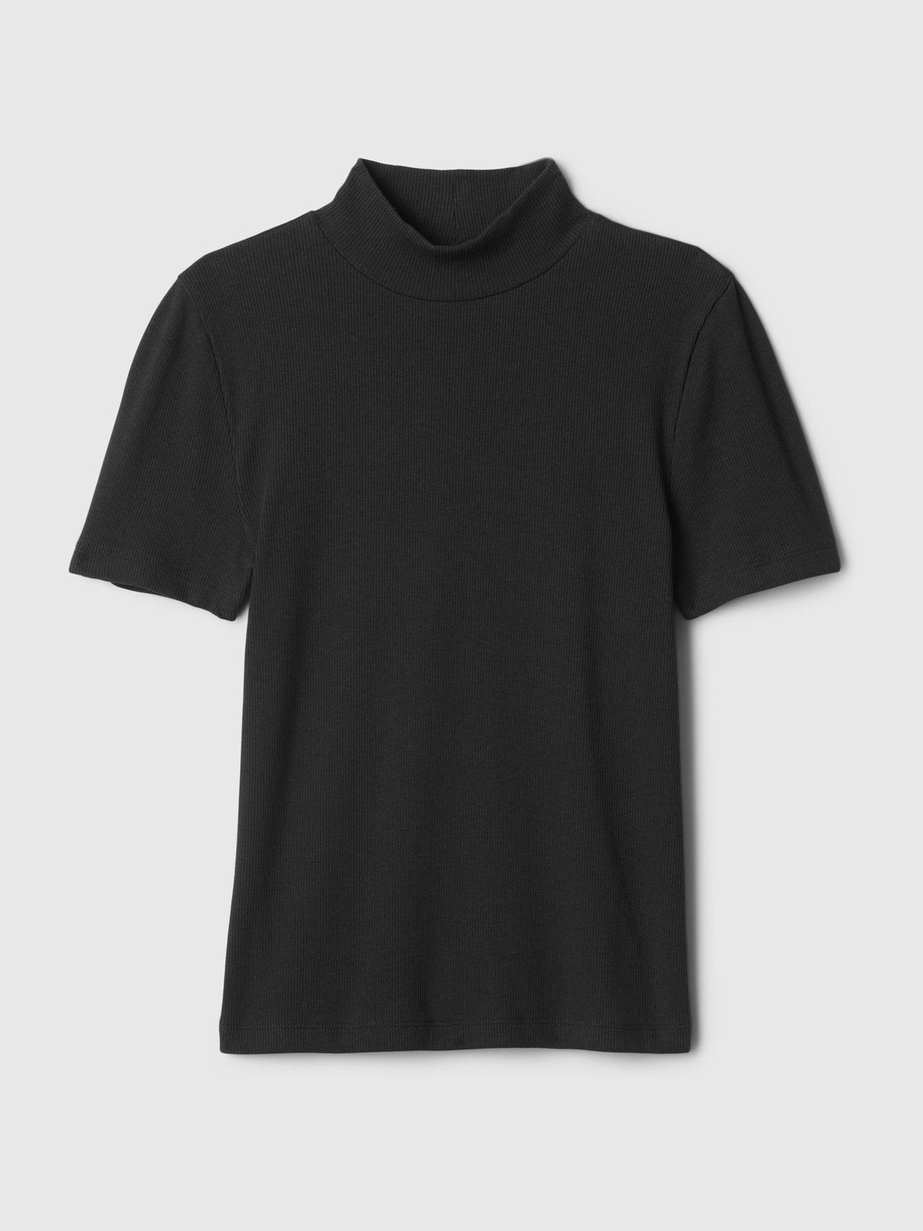 Black Modern Cotton-Modal Ribbed Mock Neck Short Sleeve T-Shirt - Image 4 of 5