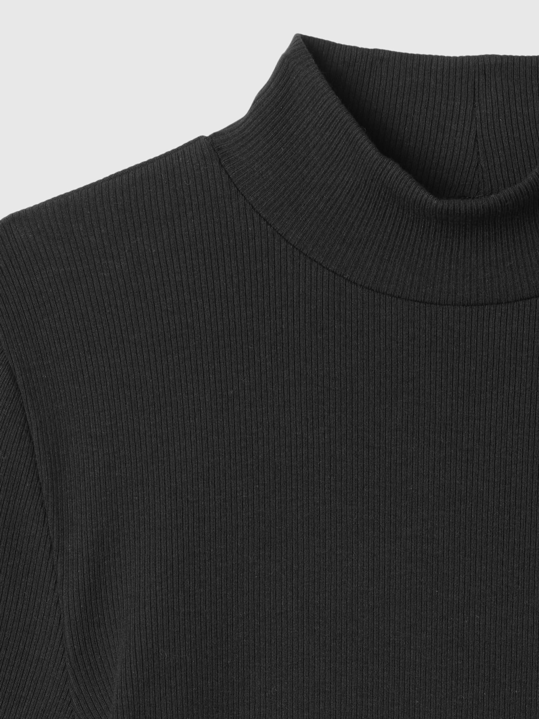 Black Modern Cotton-Modal Ribbed Mock Neck Short Sleeve T-Shirt - Image 5 of 5