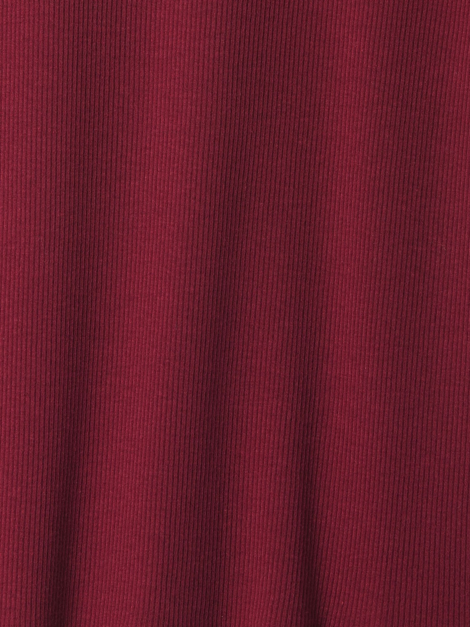 Burgundy Red Modern Cotton-Modal Ribbed Mock Neck Short Sleeve T-Shirt - Image 5 of 5
