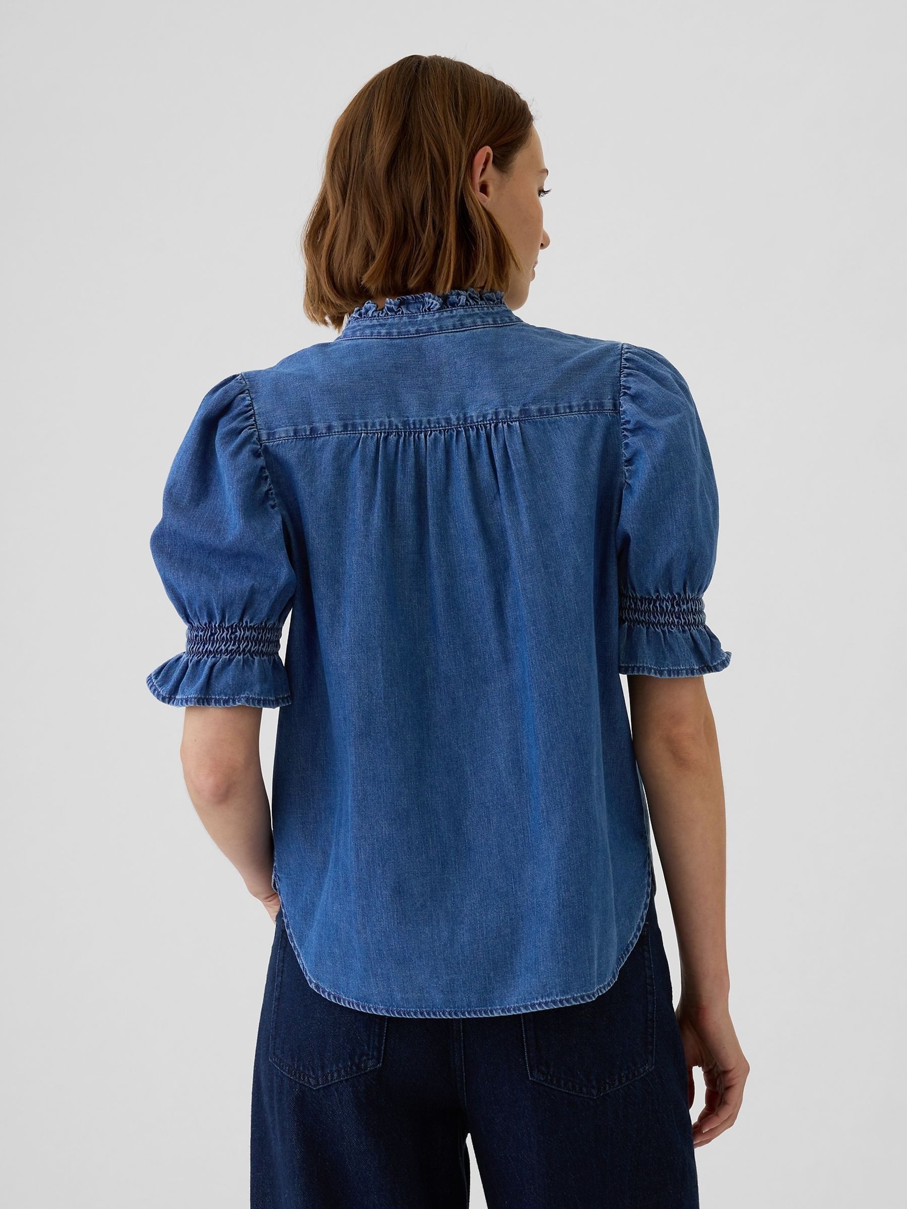Blue Puff Sleeve Denim Shirt - Image 2 of 5
