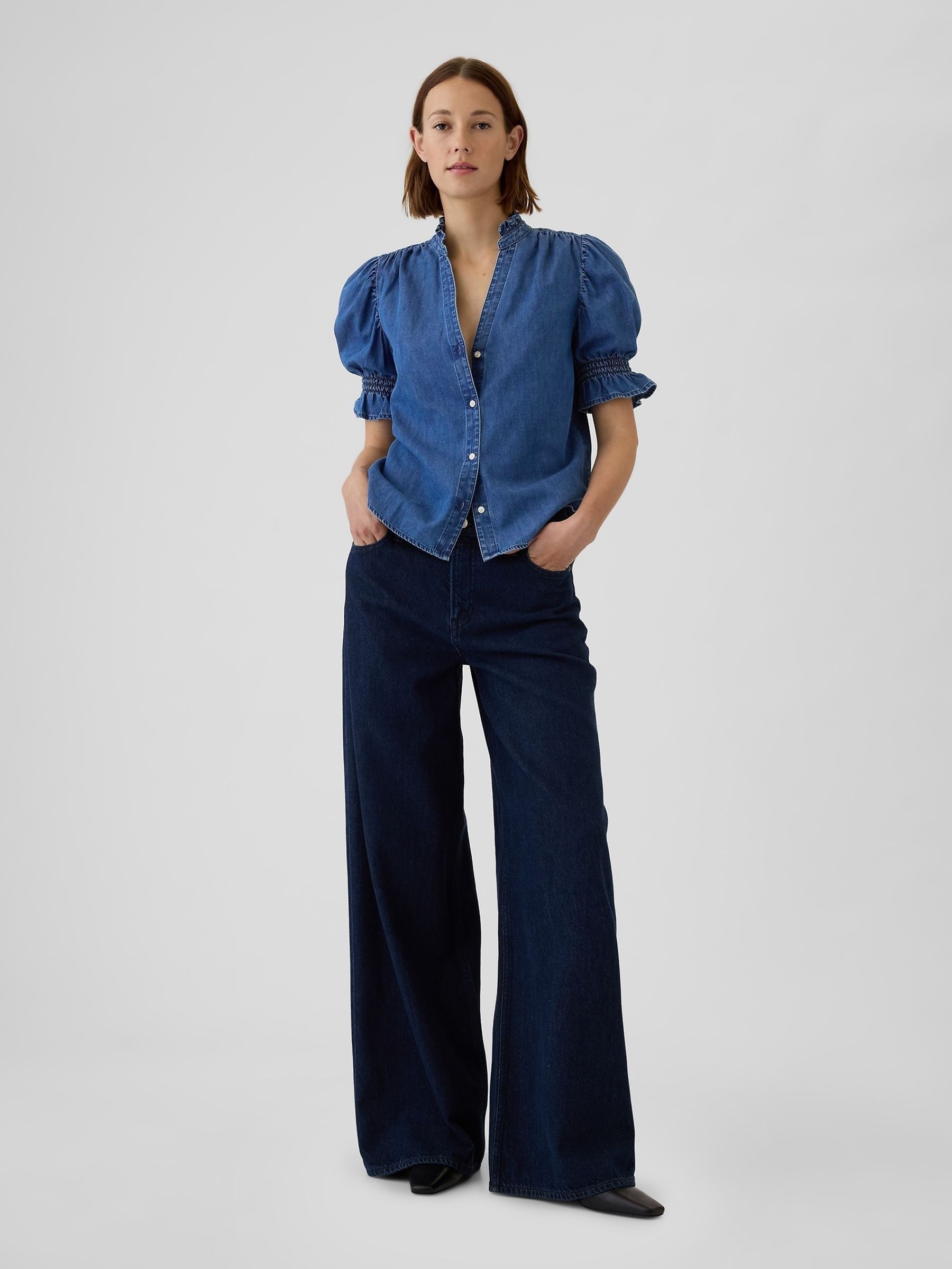 Blue Puff Sleeve Denim Shirt - Image 3 of 5