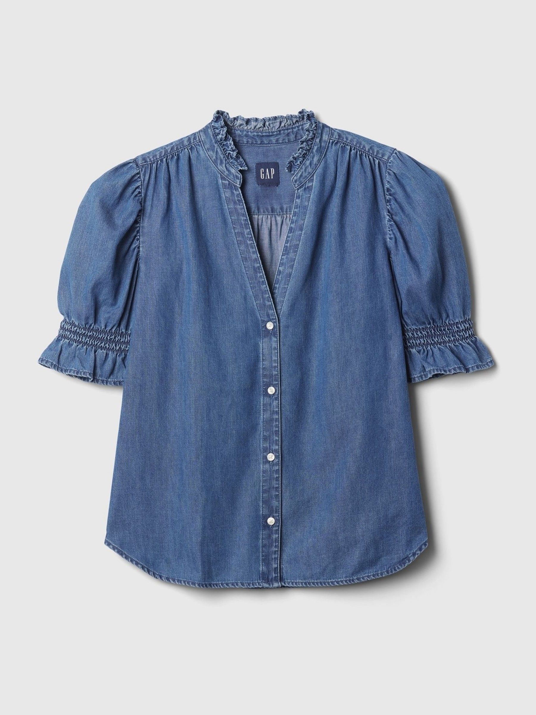 Blue Puff Sleeve Denim Shirt - Image 5 of 5