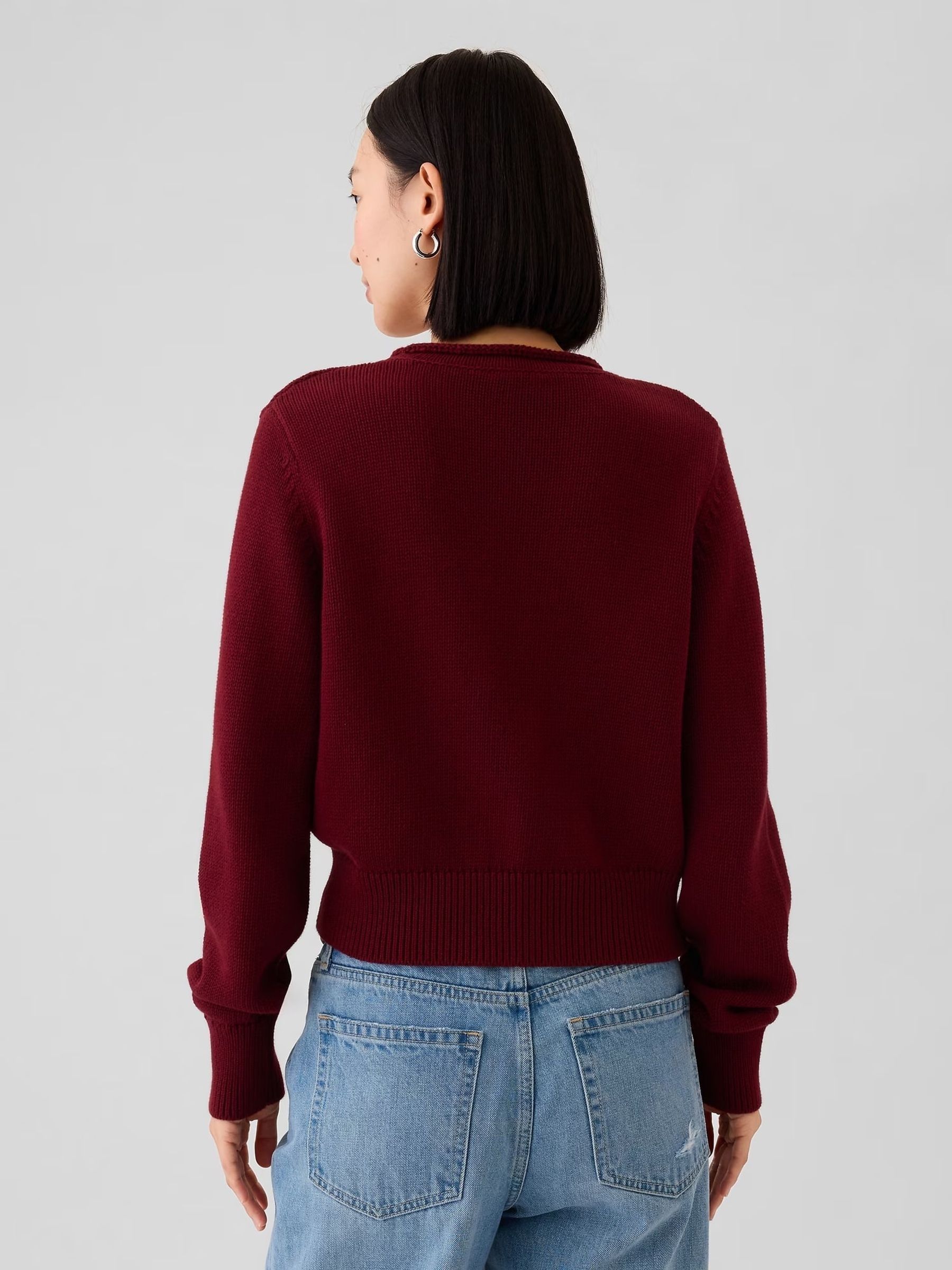 Burgundy Red Soft Cotton Shrunken Roll Neck Jumper - Image 2 of 5