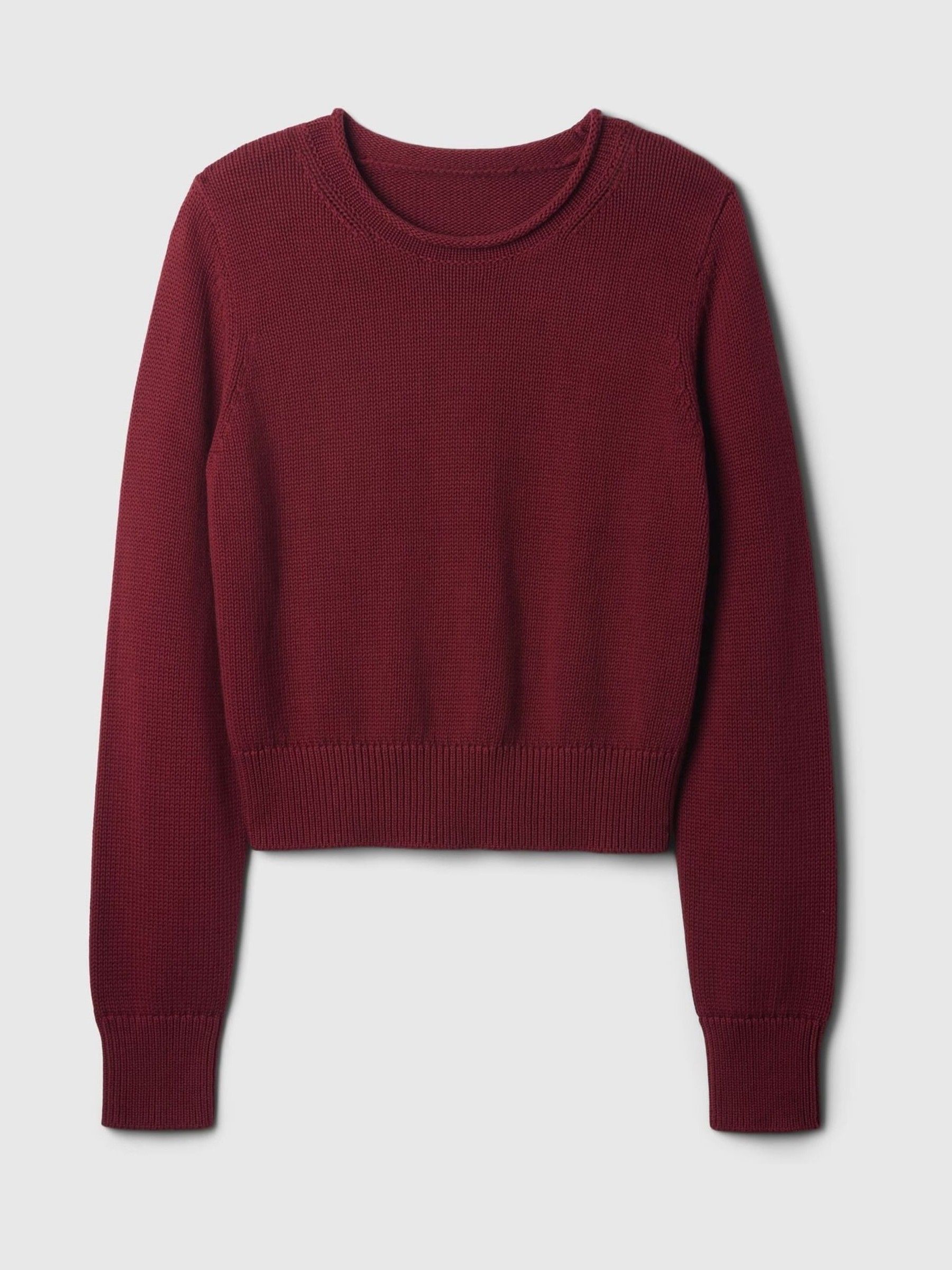 Burgundy Red Soft Cotton Shrunken Roll Neck Jumper - Image 4 of 5