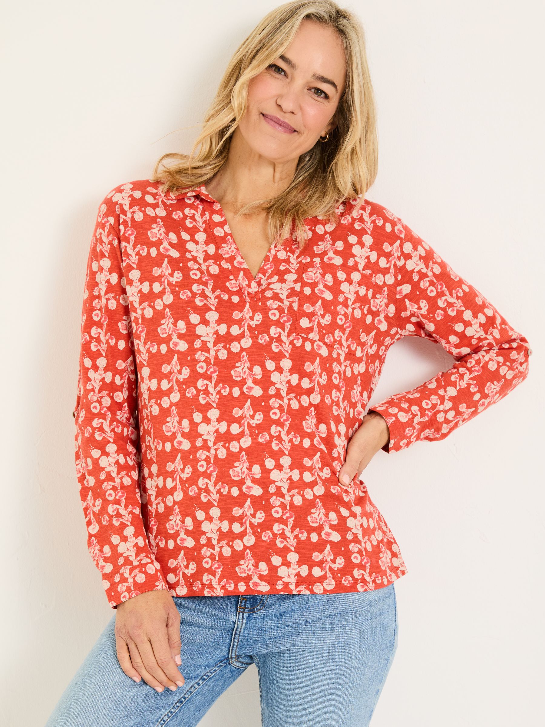 Paige Burnt Orange Painted Bloom Jersey Shirt - Image 1 of 5