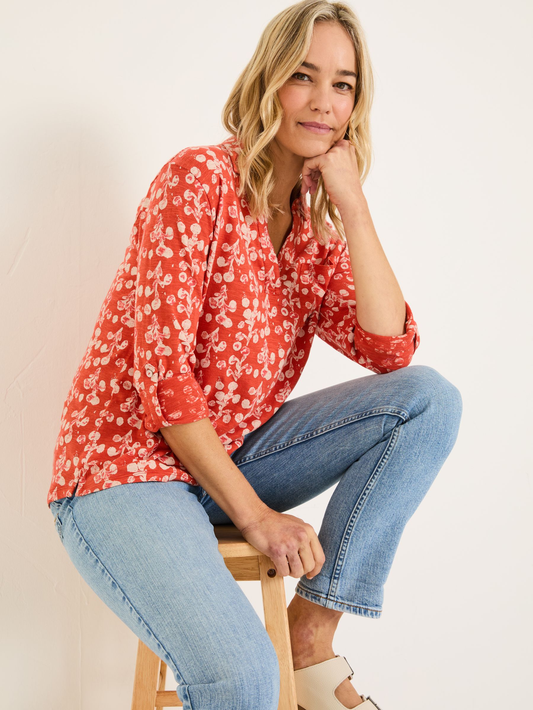 Paige Burnt Orange Painted Bloom Jersey Shirt - Image 3 of 5