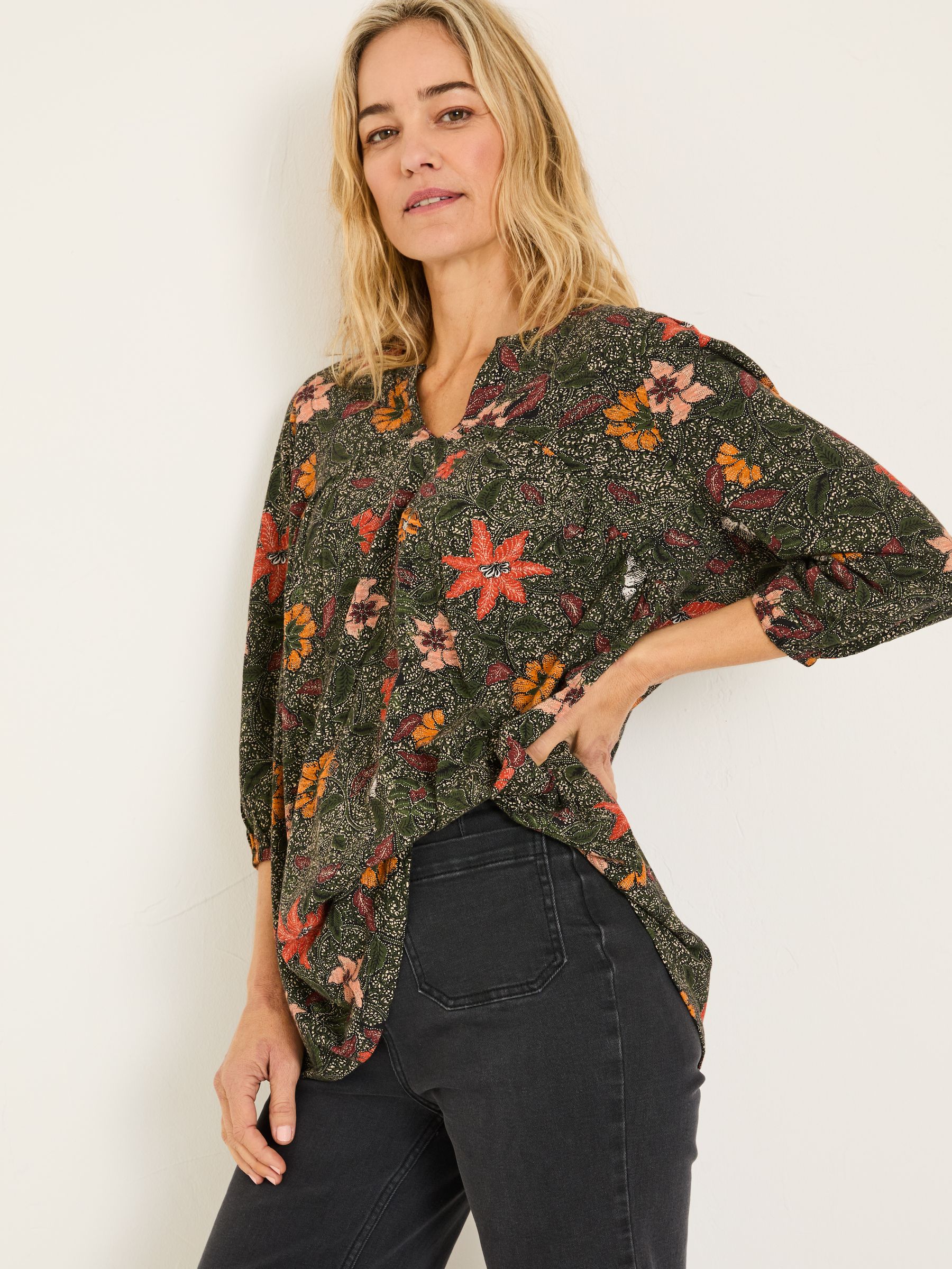 Enya Black Detail Floral Tunic - Image 1 of 9