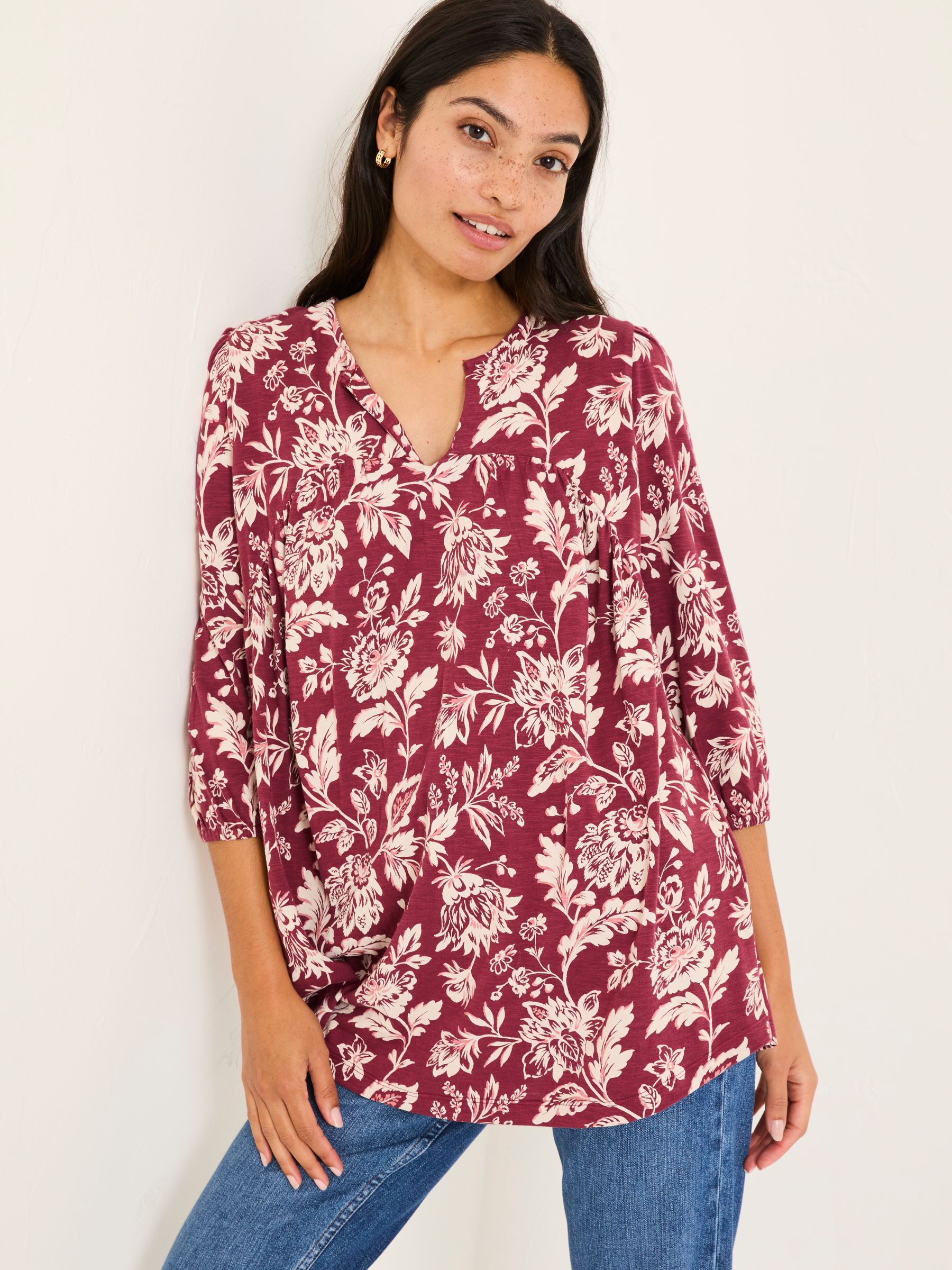 Enya Burgundy Brush Floral Tunic - Image 1 of 8