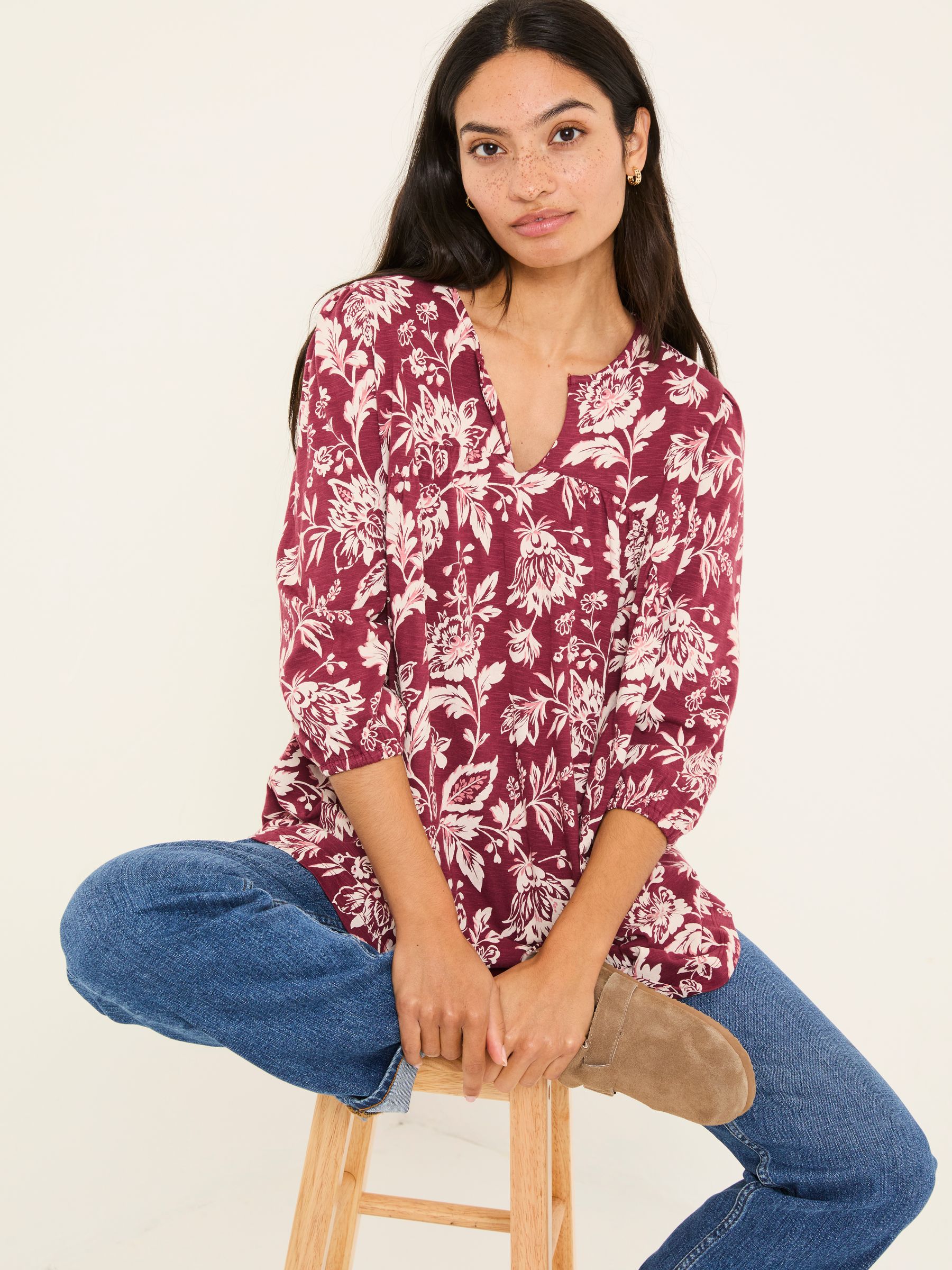 Enya Burgundy Brush Floral Tunic - Image 3 of 8