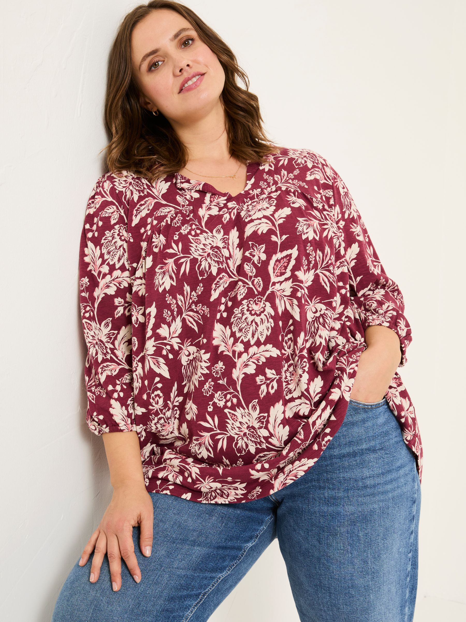 Enya Burgundy Brush Floral Tunic - Image 5 of 8