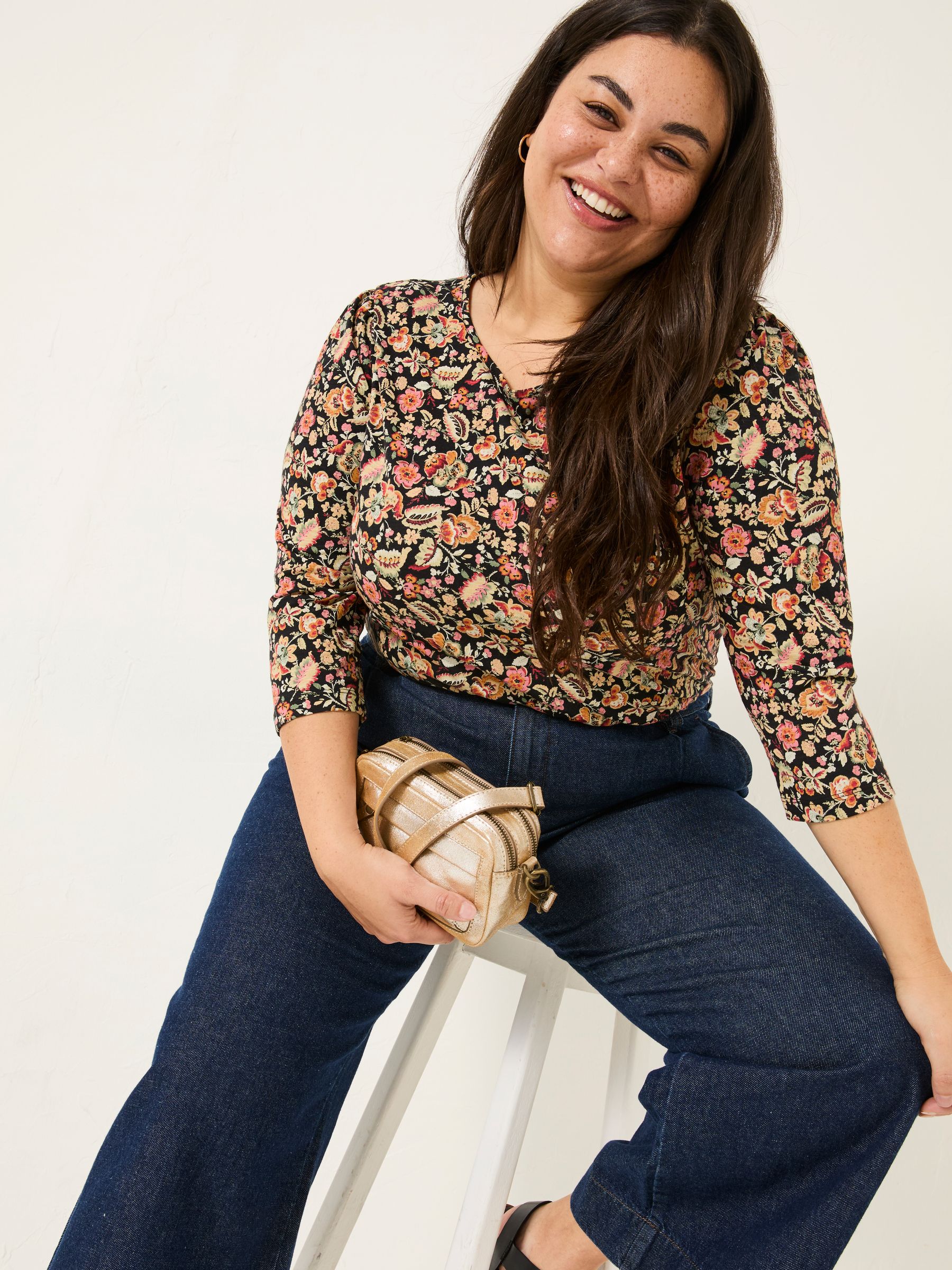 Ria Black Historical Floral Top - Image 8 of 9