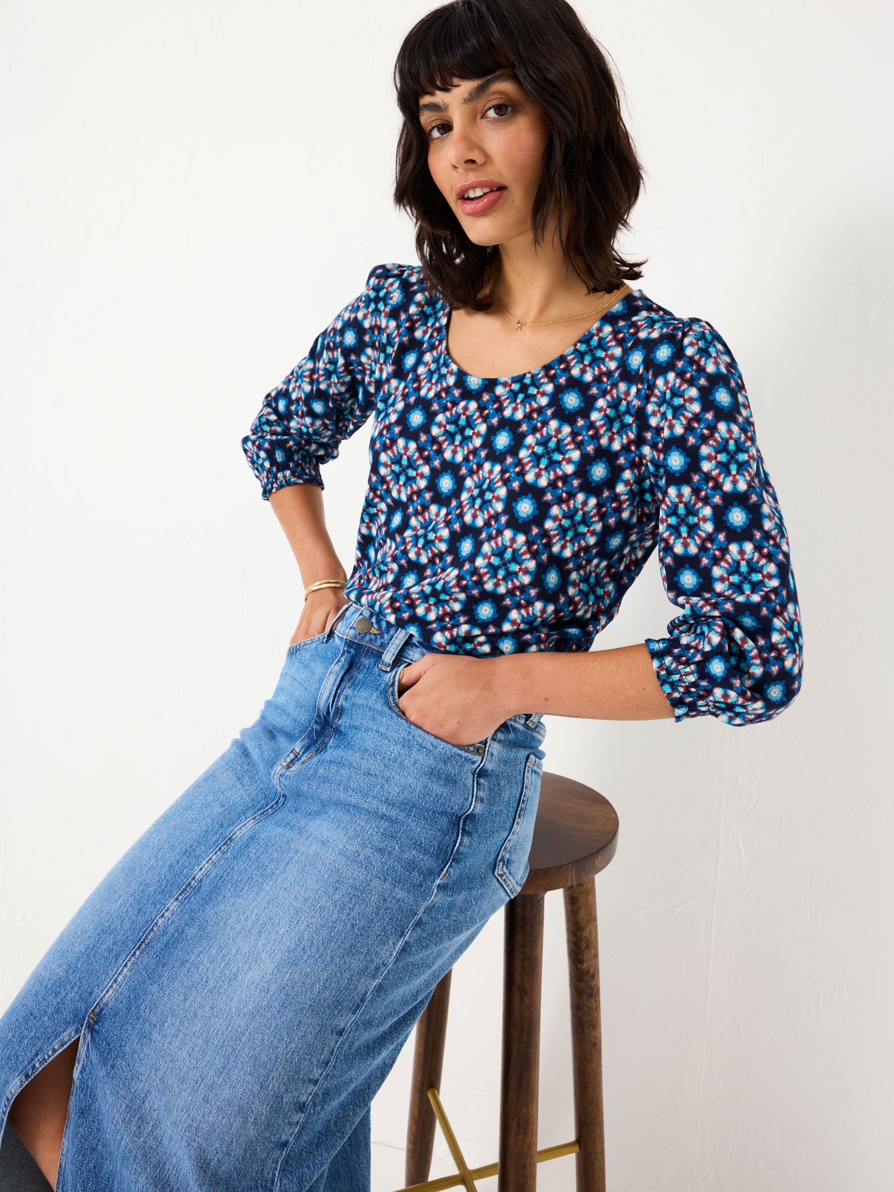 Polly Indigo Blue Batik Geo Top - Image 3 of 5