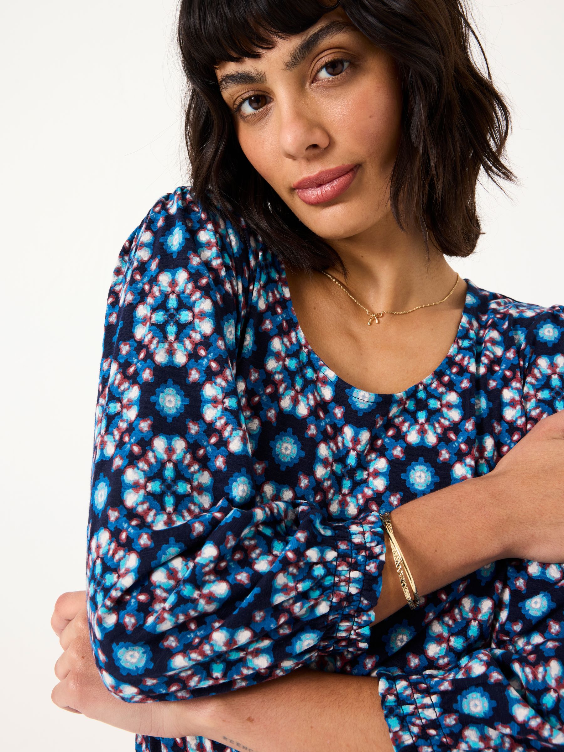Polly Indigo Blue Batik Geo Top - Image 4 of 5