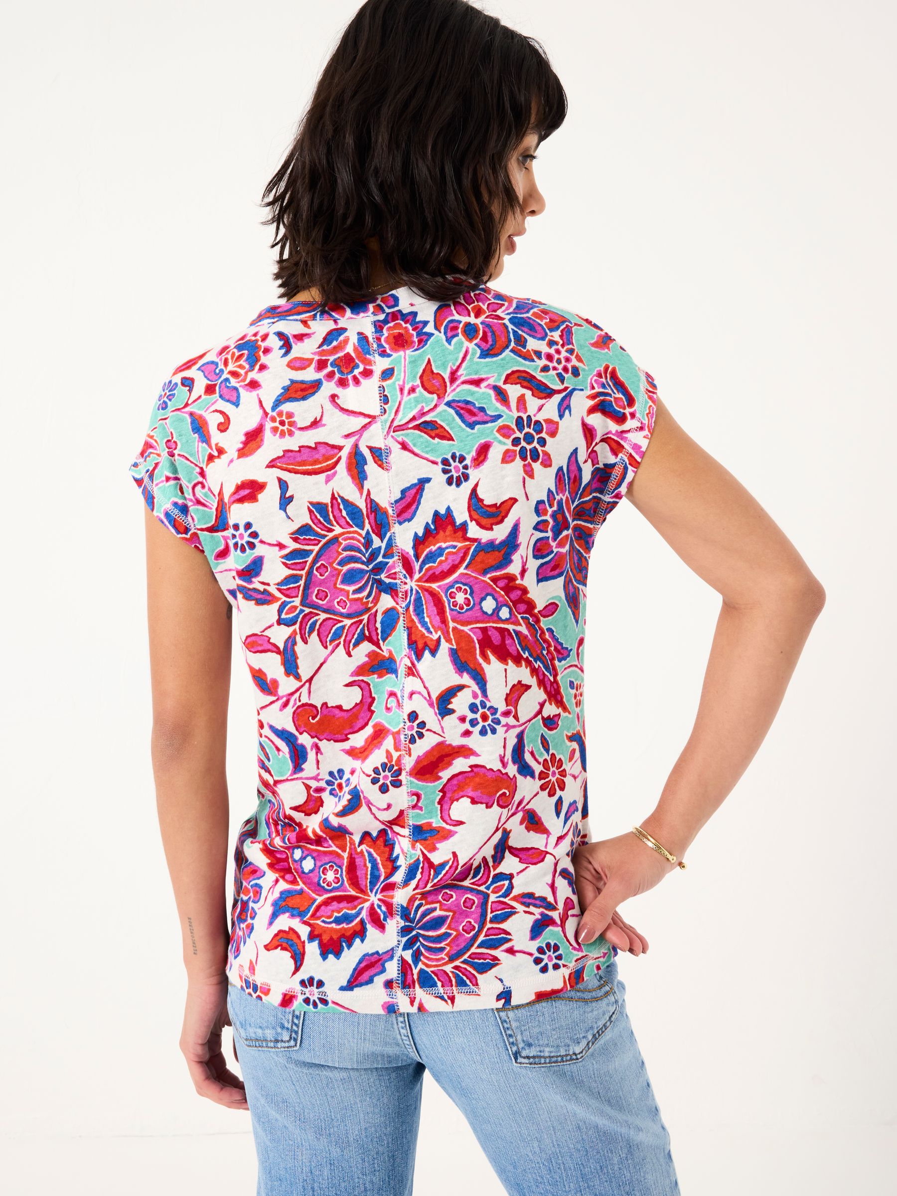 Ivory Festival Floral Linen Notch Neck Top - Image 2 of 5