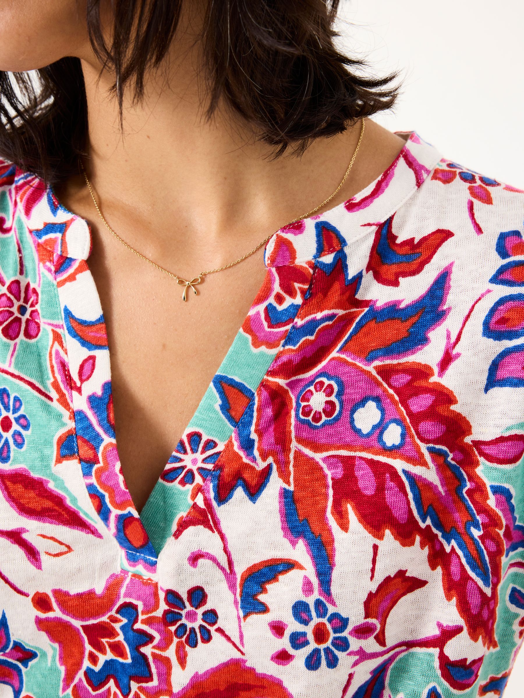 Ivory Festival Floral Linen Notch Neck Top - Image 4 of 5