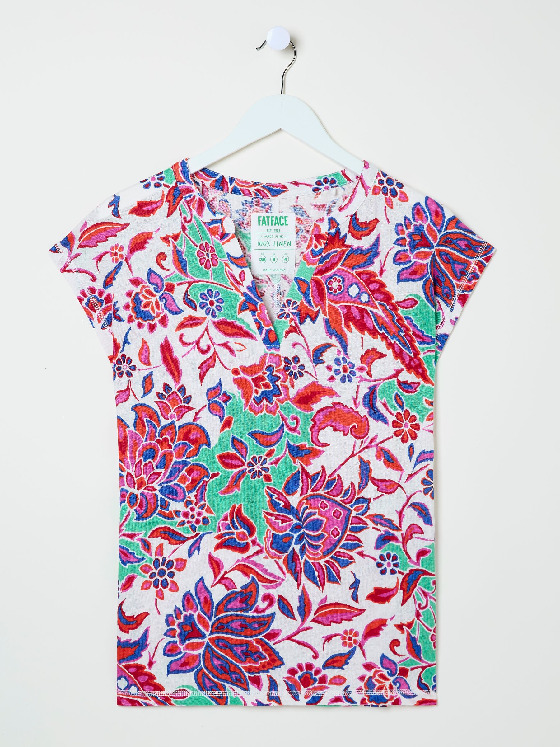 Ivory Festival Floral Linen Notch Neck Top - Image 5 of 5