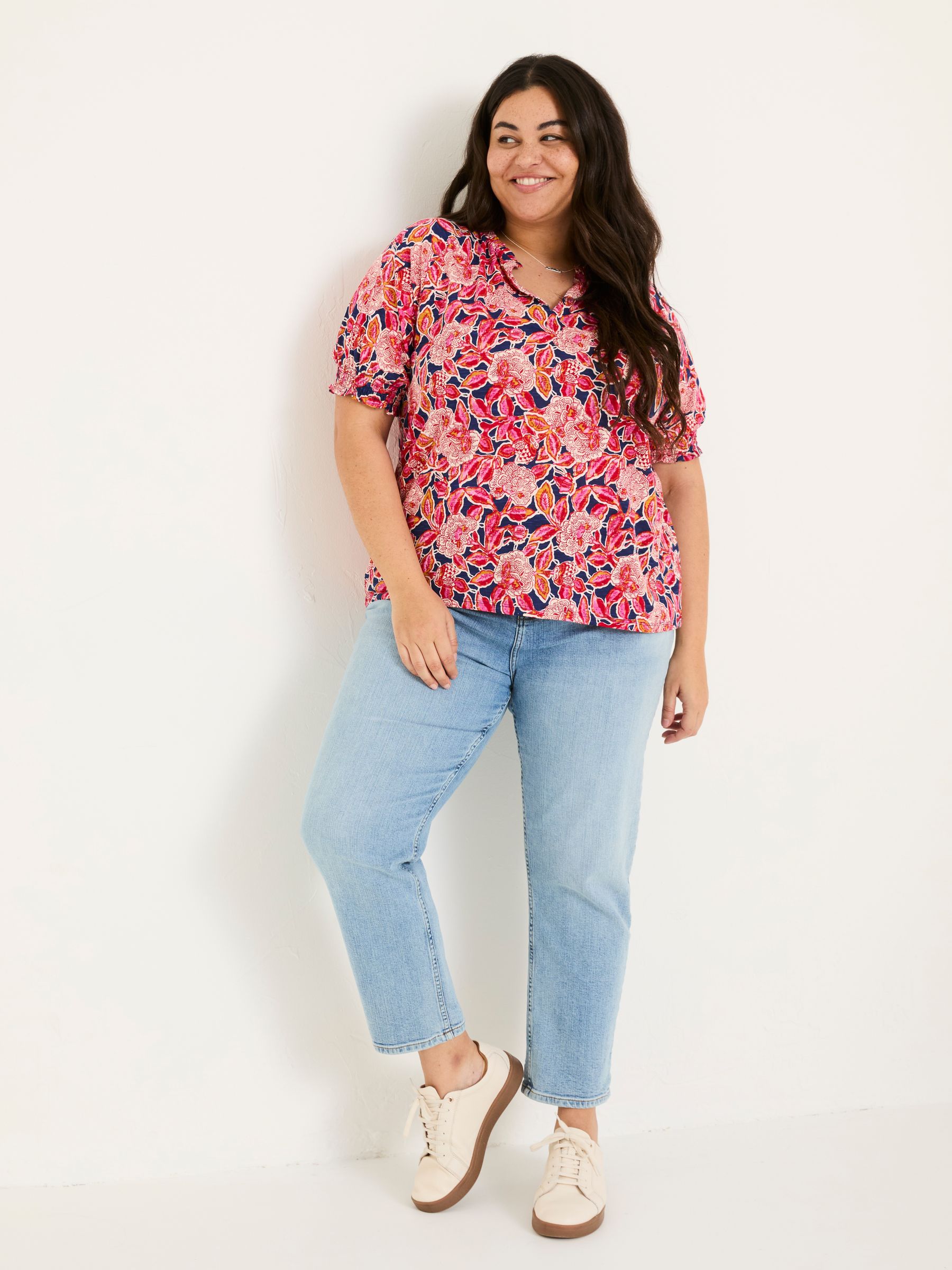 Florence Indigo Blue Batik Floral Short Sleeve Top - Image 5 of 9