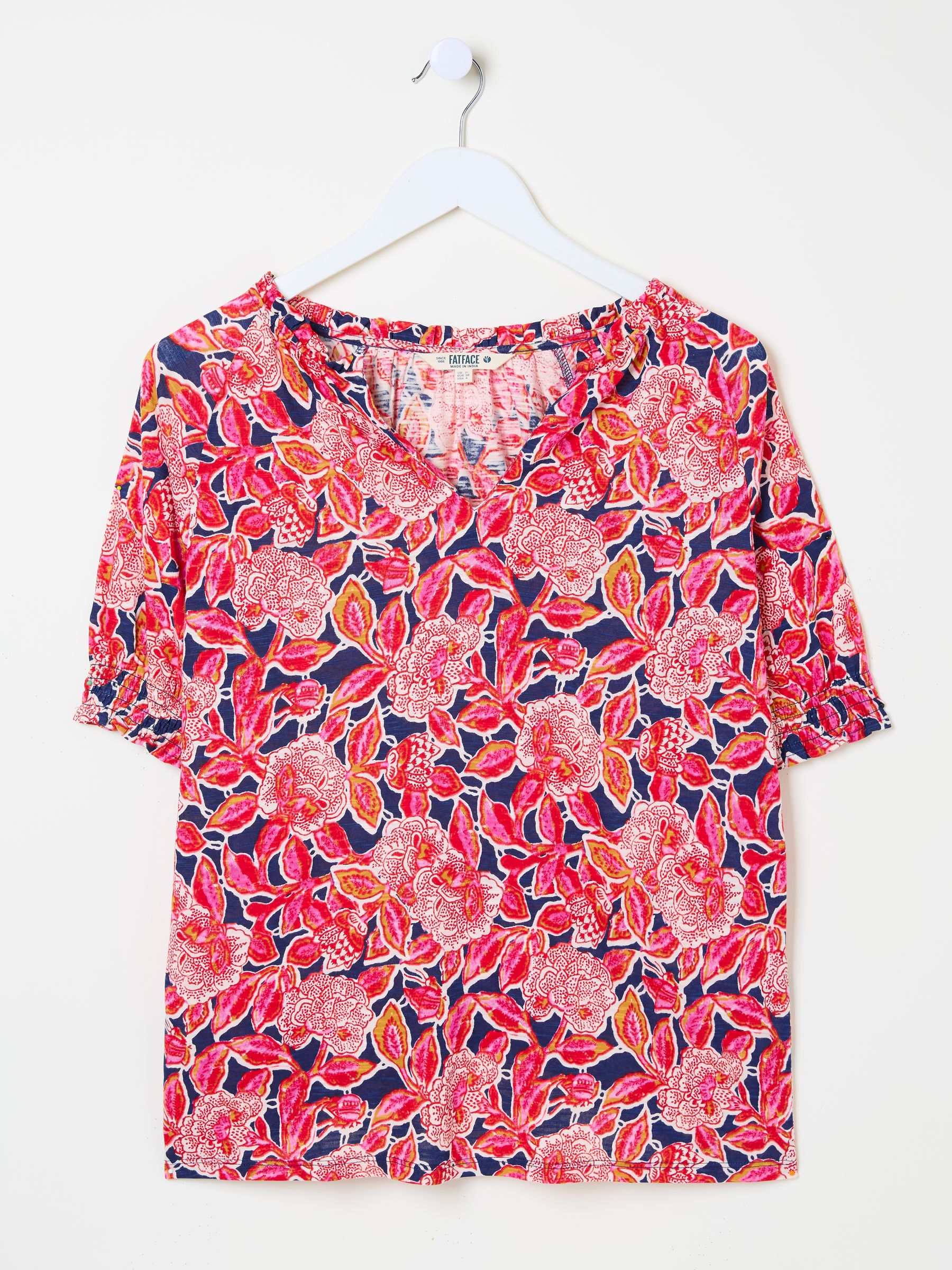 Florence Indigo Blue Batik Floral Short Sleeve Top - Image 9 of 9