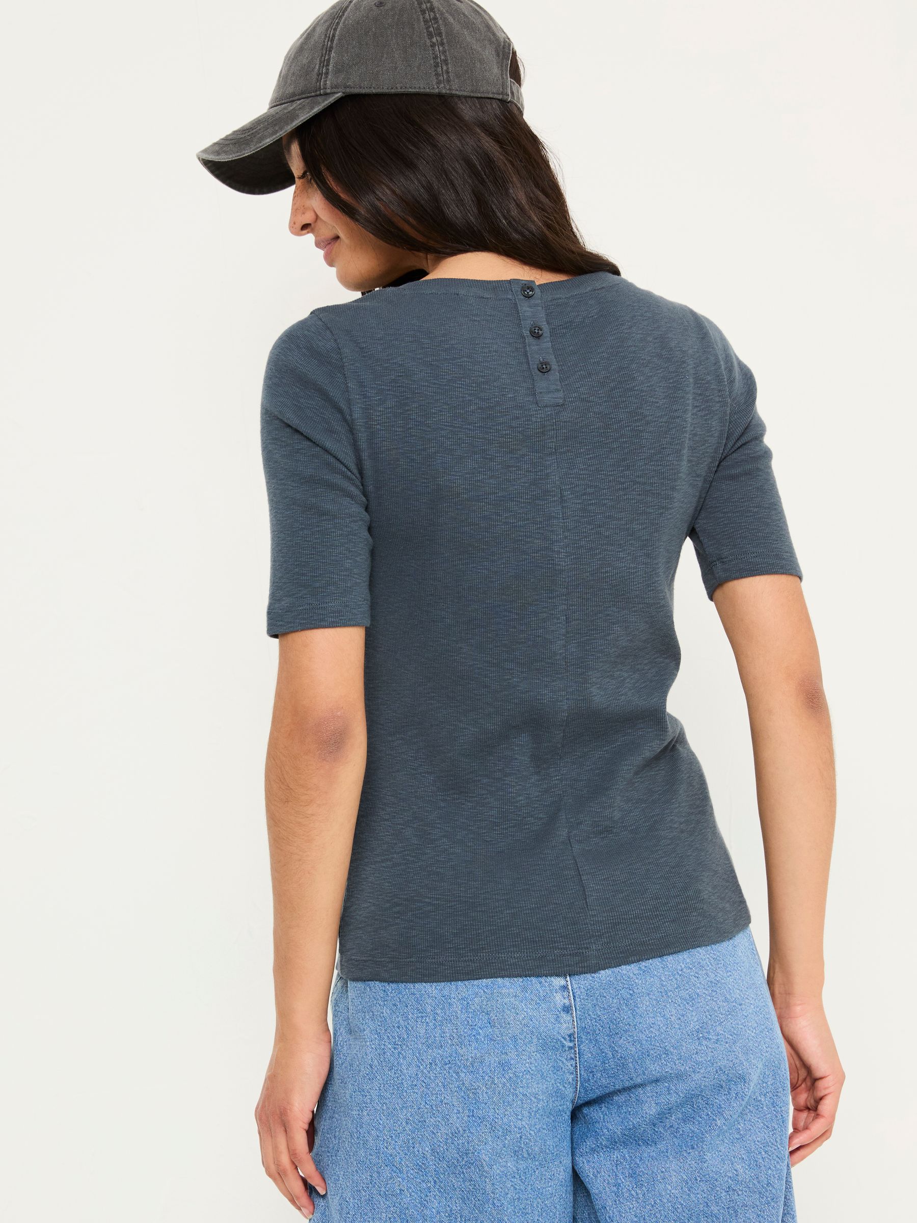 Callie Dark Blue Short Sleeve Top - Image 2 of 5