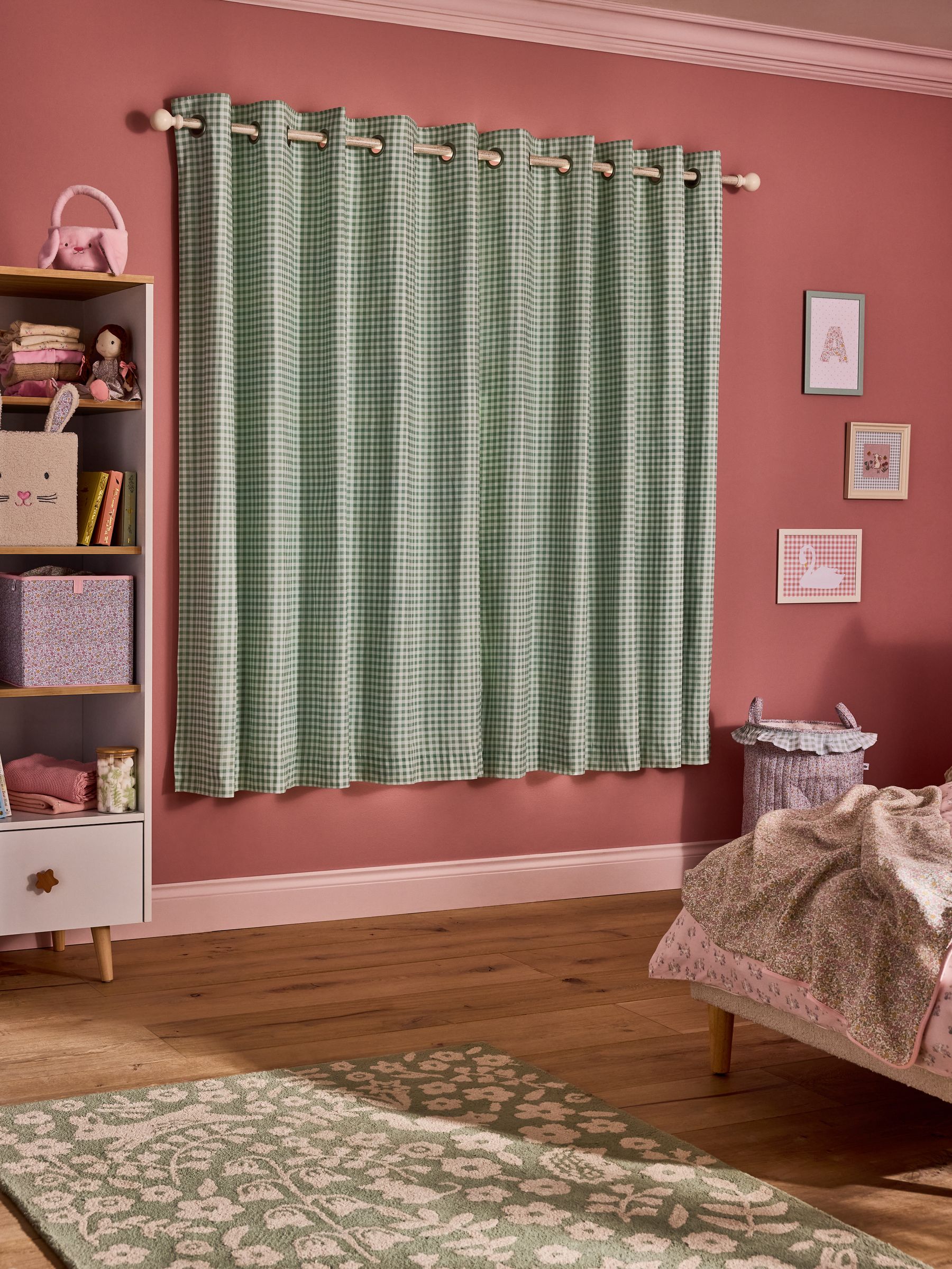 Green Gingham Blackout Lined Curtains - Image 3 of 6