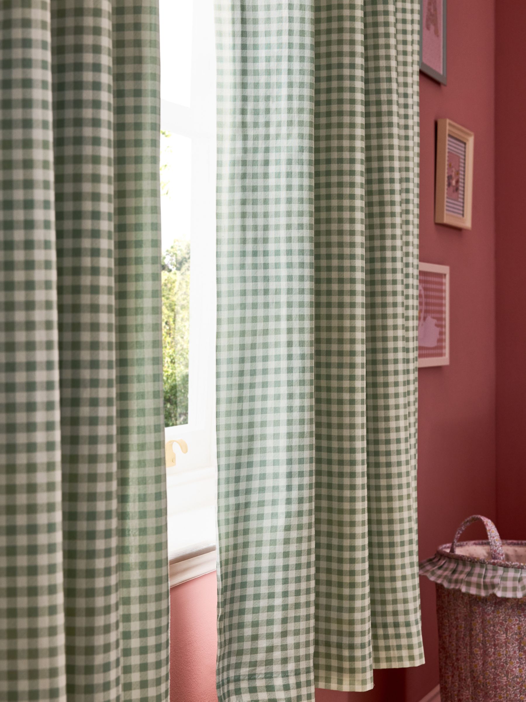 Green Gingham Blackout Lined Curtains - Image 5 of 6