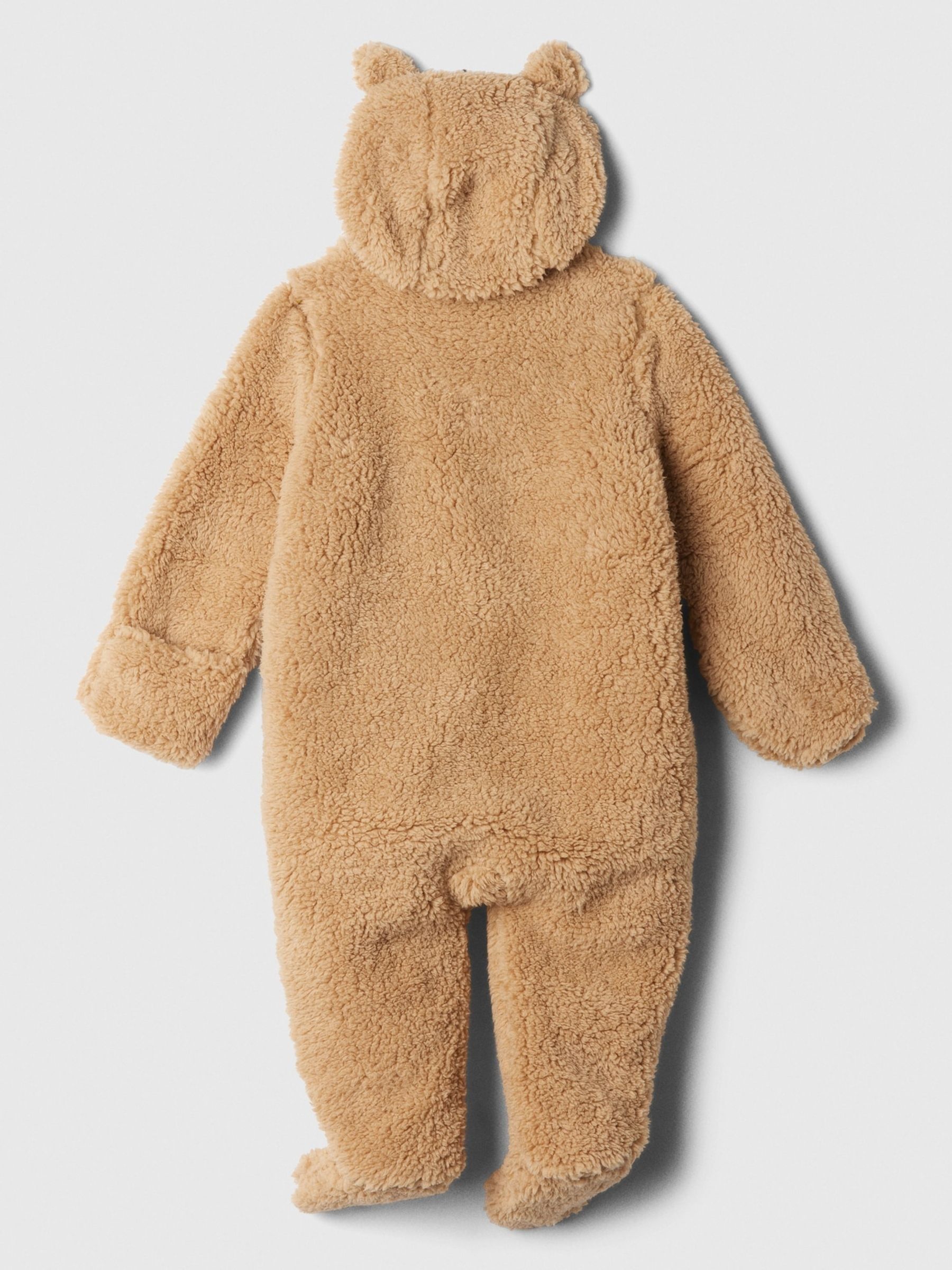 Brown Sherpa Bear Hooded Footed Pramsuit (Newborn-12mths) - Image 2 of 4